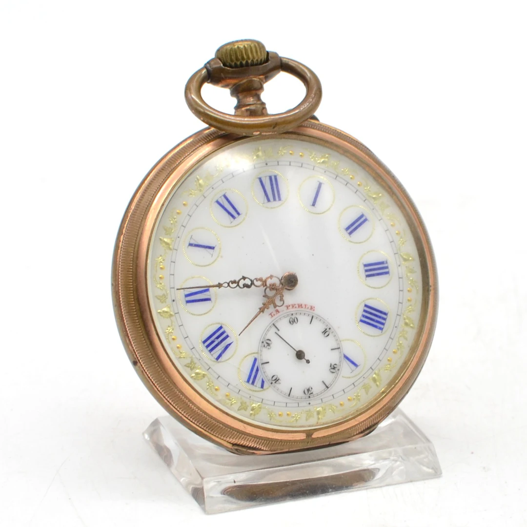 "LA PERLE", ANTIKE TASCHENUHR, VERGOLDETES GEHÄUSE, ZIFFERBLATT MIT
