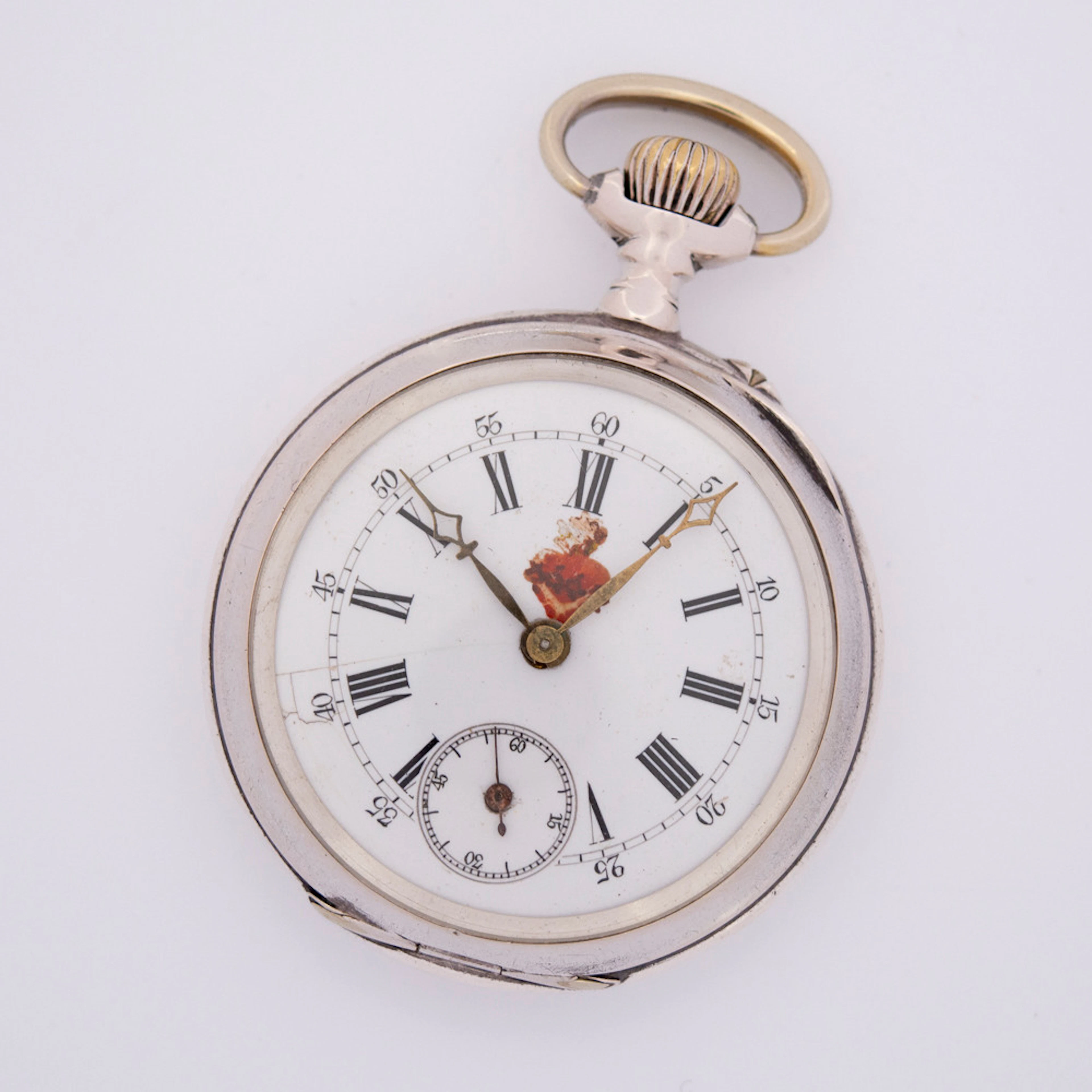 ANTIQE TASCHENUHR VERMUTLICH UM 1900 MIT COR JESU EMBLEM (HEILIEGE