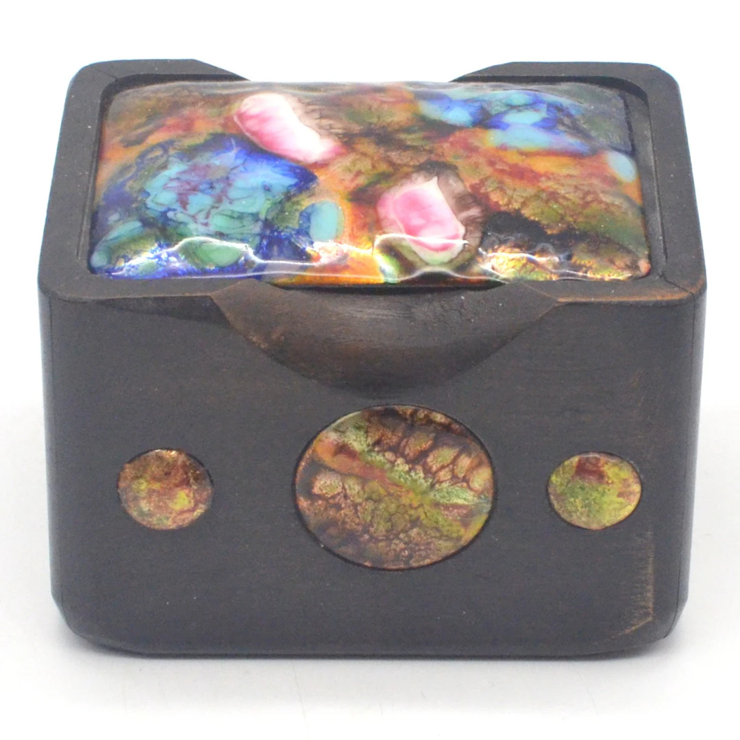 JAIME CAPO ESMALTES. IM STIL VON. EMAILLIERTE ZIERDOSE, HOLZ, SPANIEN