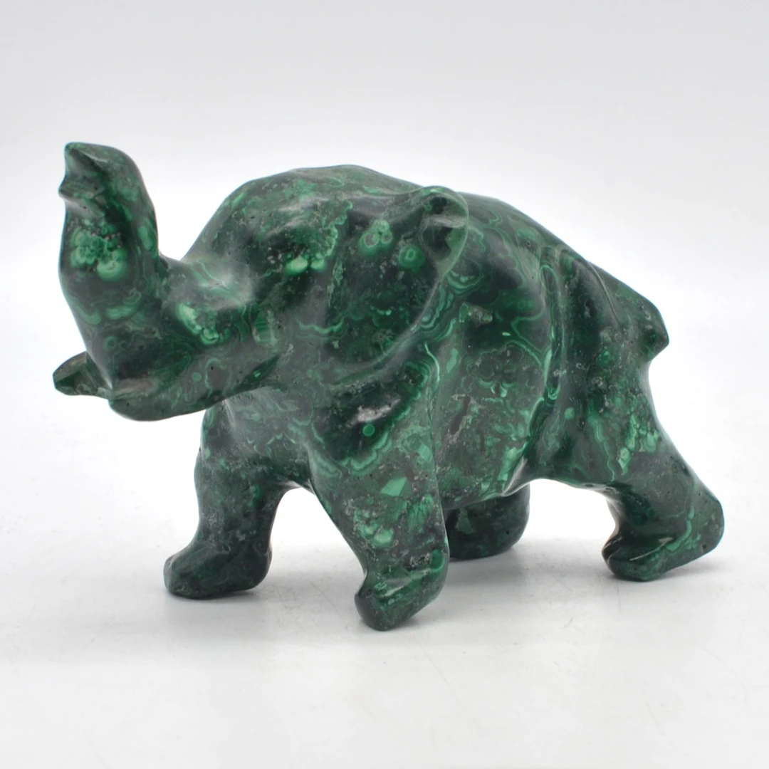 AFRIKANISCHE SKULPTUR AUS MALACHIT, LAUFENDER ELEFANT, HANDGESCHNITZT