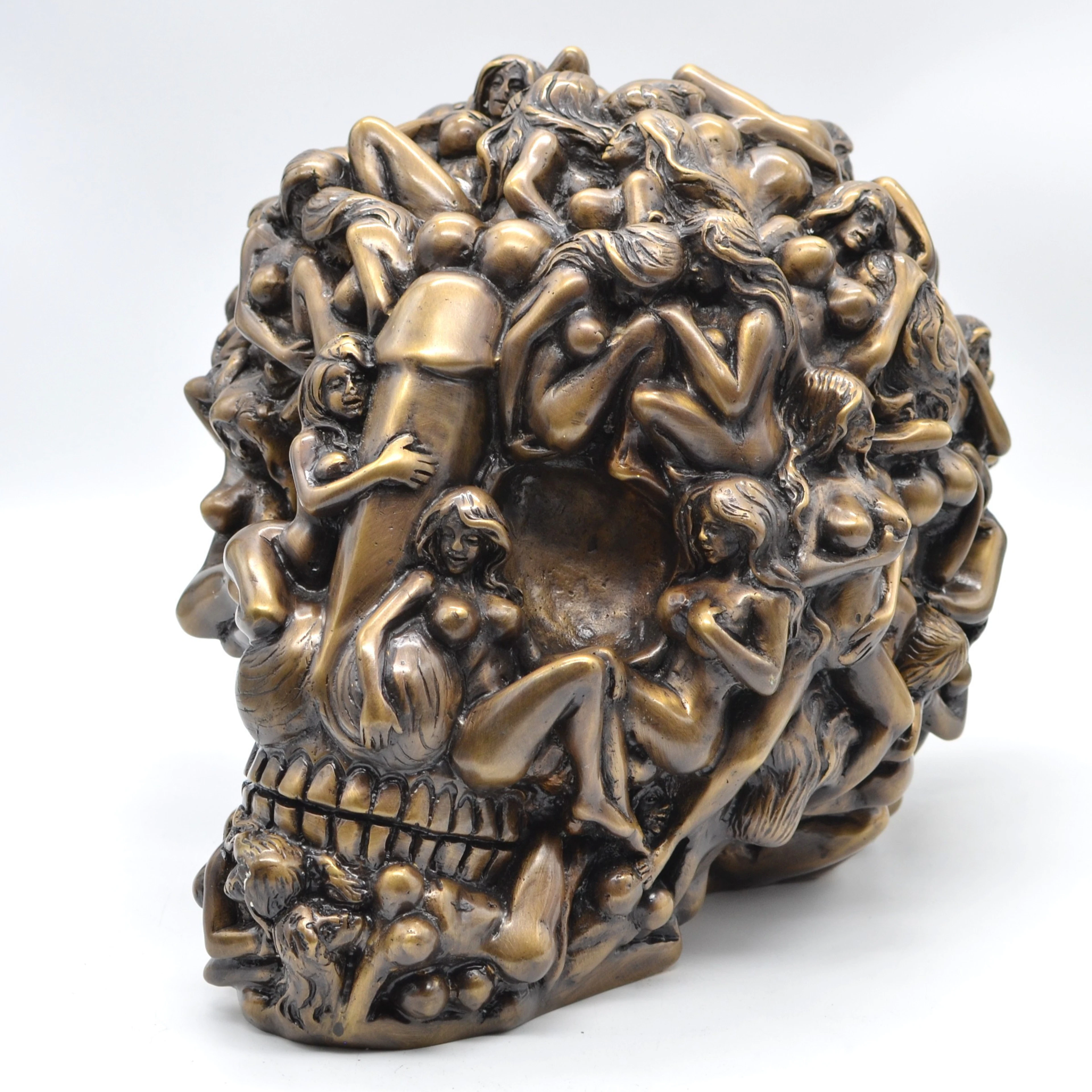 ROBBI JONES (1961). "NUDE WOMAN SKULL", SKULPTUR, MESSING (MATT BRONZIERT)