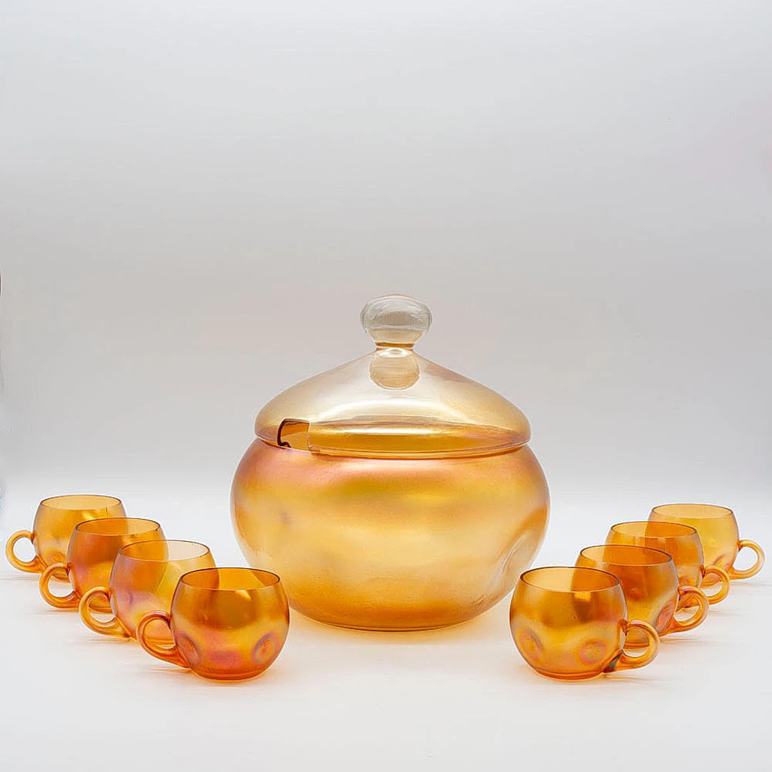 WMF MYRA BOWLE-SET MIT 8 TASSEN, IRISIERENDES GLAS.
