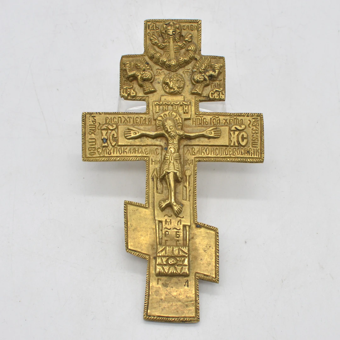 RUSSISCH-ORTHODOXE IKONE, KREUZ, BRONZE, FRÜHES 19. JAHRHUNDERT, ZWEISEITIGE