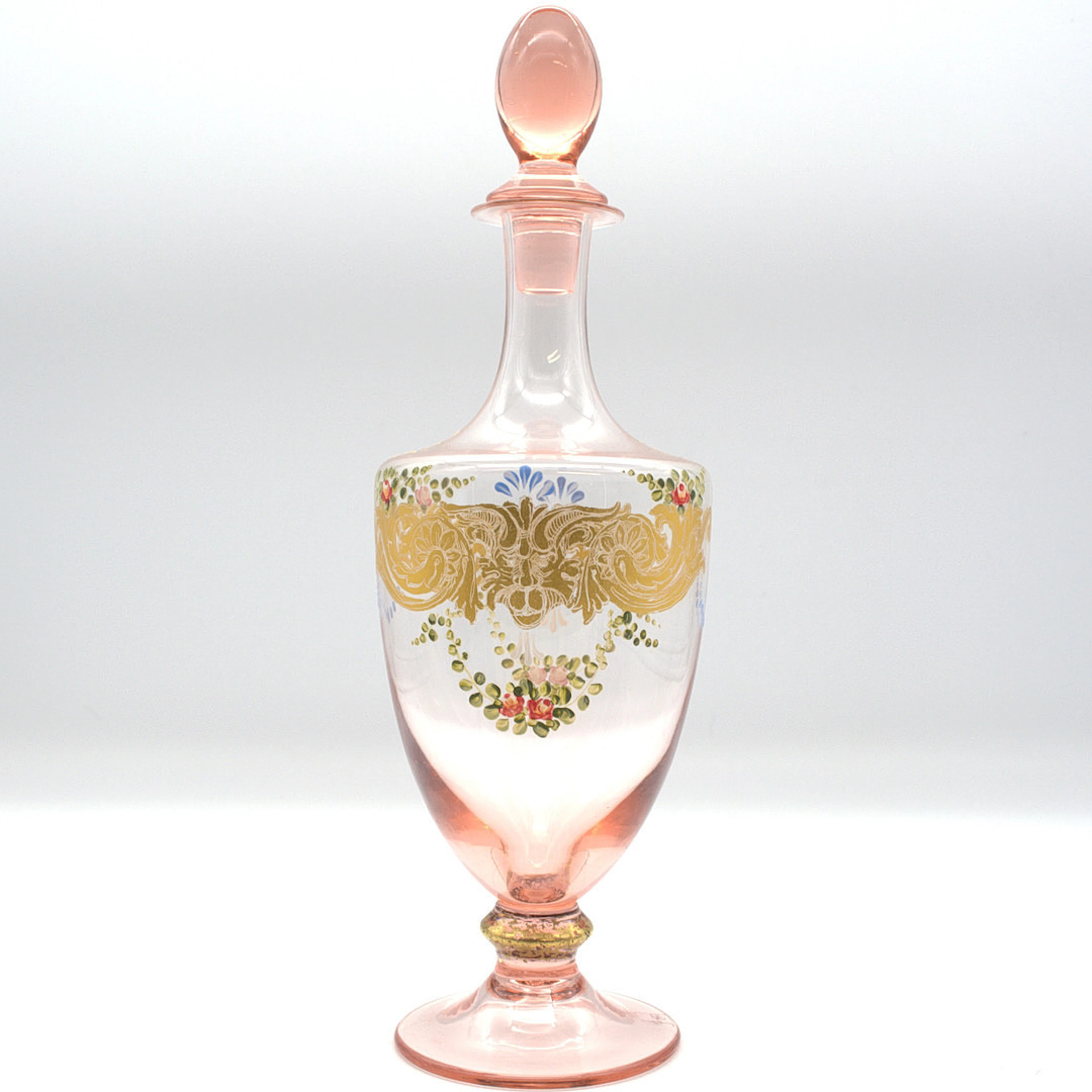 VENEZIANISCHE GLAS KARAFFE MIT GOLD UND EMAIL MALEREI; SIGNIERT 1889