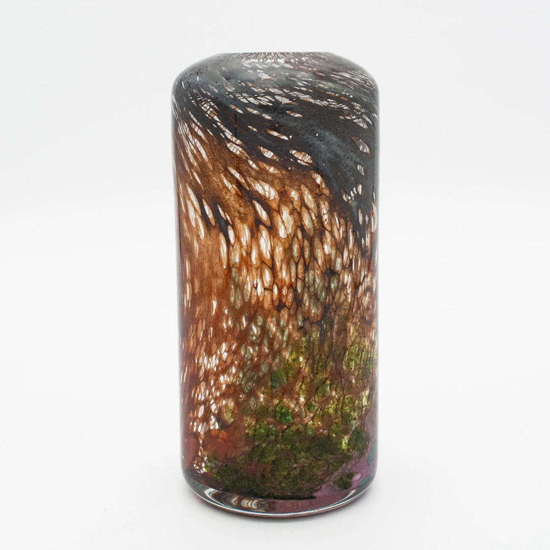 GRO BERGSLIEN. ZYLINDERFÖRMIGE KUNSTGLAS-VASE, VON DER GLASHÜTTE HADELAND