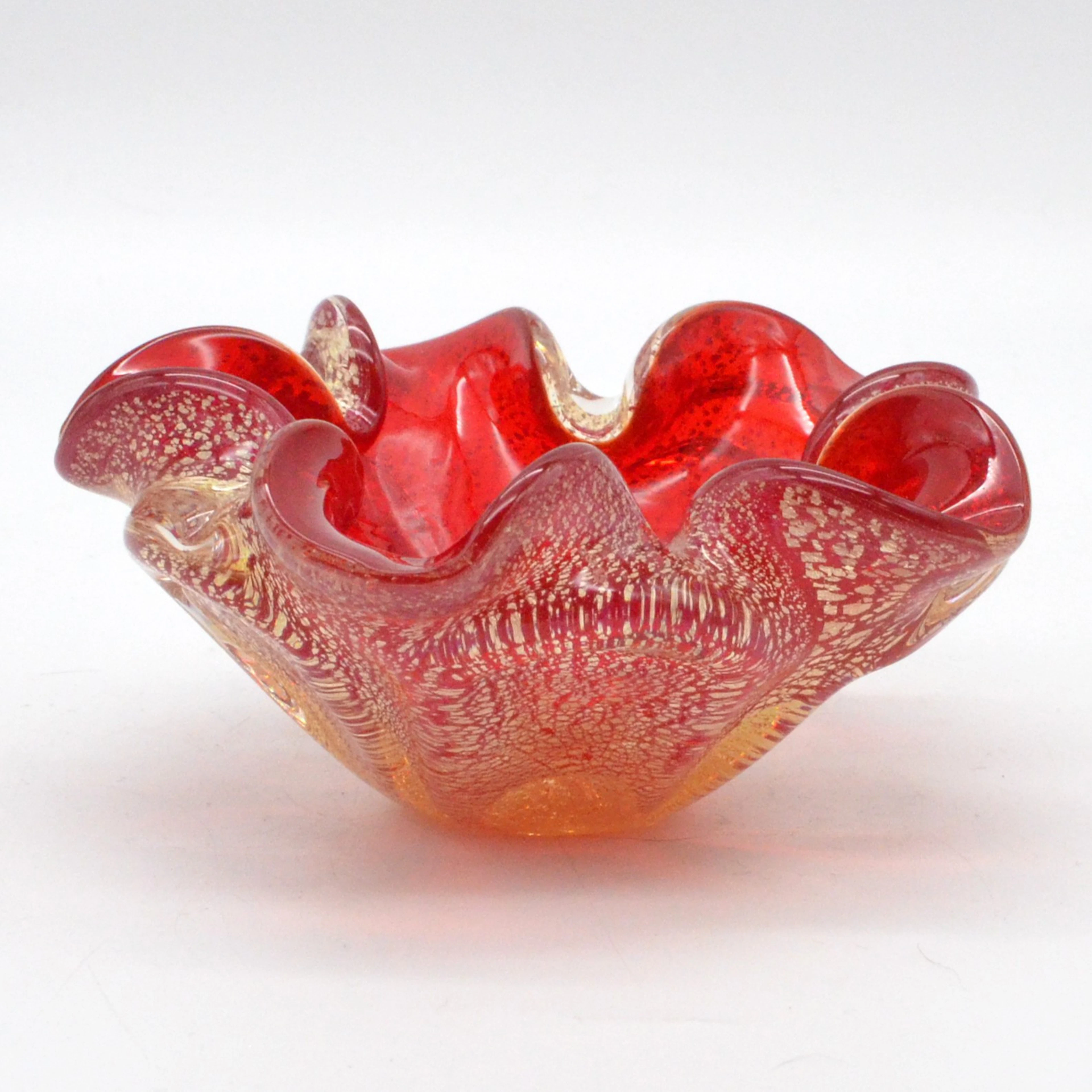 BAROVIER & TOSO. MURANO GLAS SCHALE, BLUMENFORM, STUDIOGLAS MIT GOLDPLATZFOLIE