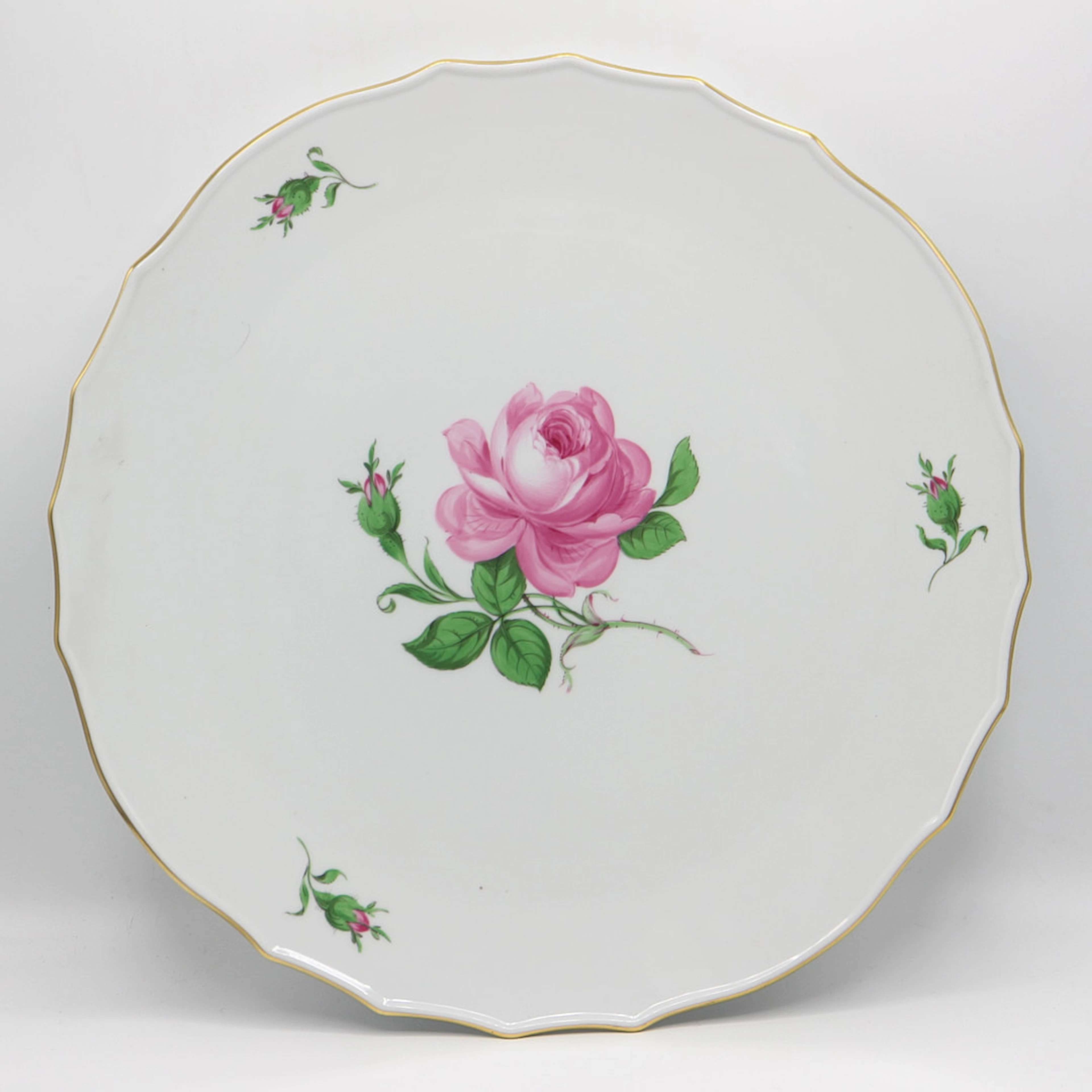 MEISSEN, GROSSER TELLER, ROTE ROSE, PORZELLAN, GOLDRAND, 2. WAHL