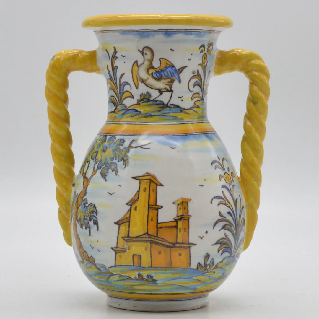 TALAVERA RUIZ DE LUNA, VASE MIT SCHNURHENKEL, NR. 61, MAJOLIKA, FARBIG