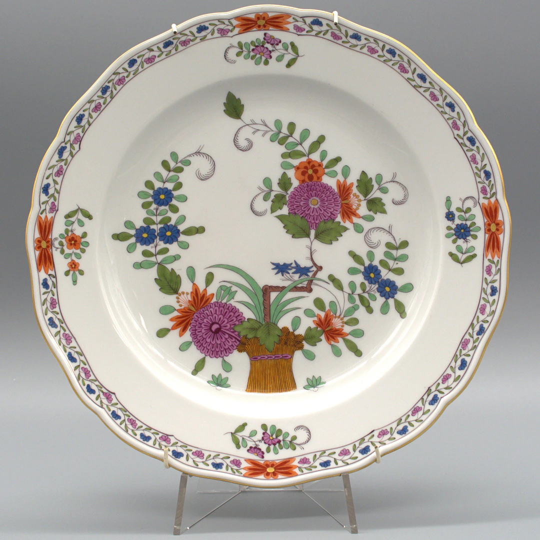 MEISSEN TELLER "BUNTES GARBENMUSTER", BLUMEN-MALEREI, 1. WAHL, CA. 25 CM.