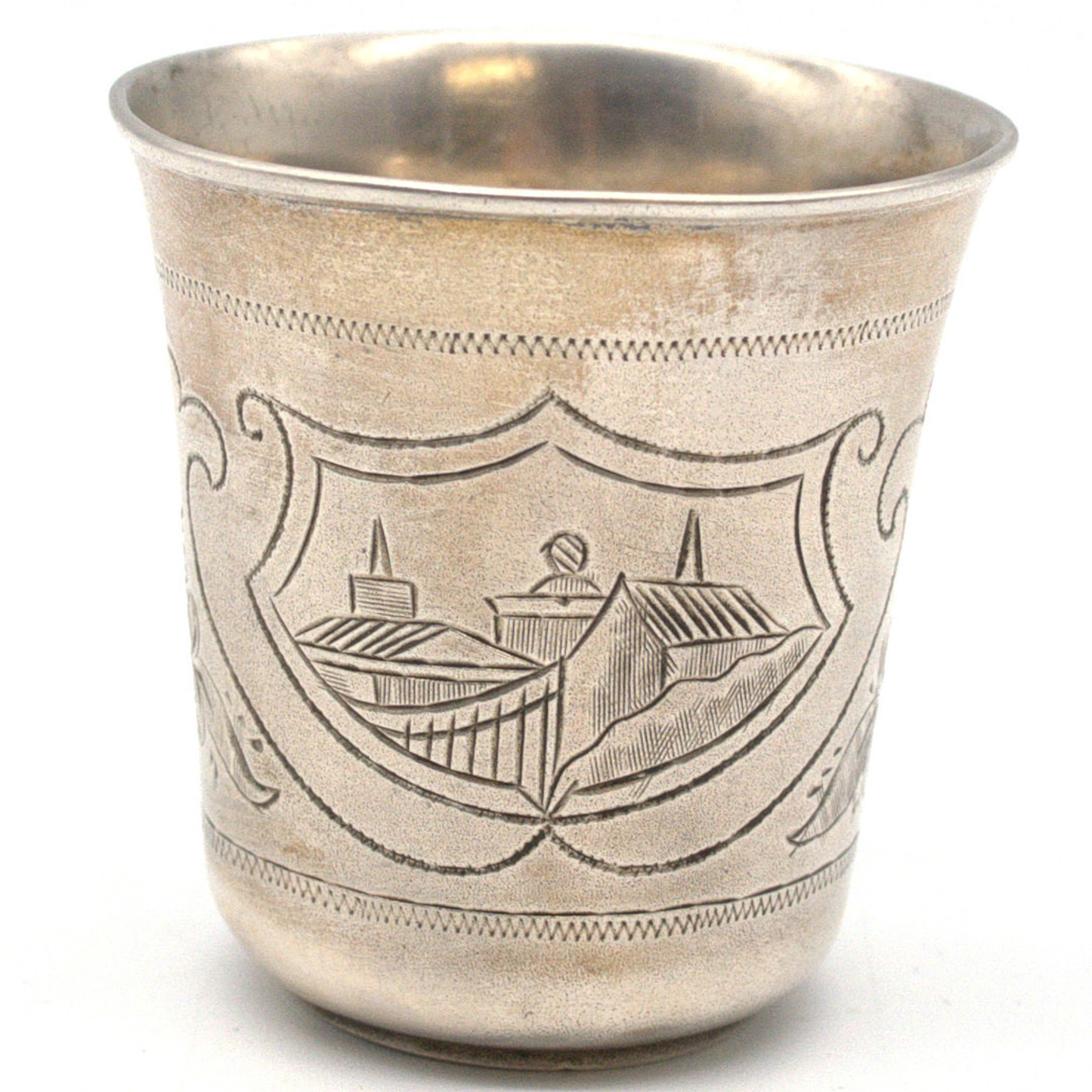 ANTIKER RUSSISCHER 875 SILBER/84 ZOLOTNIKI BECHER MIT AUFWENDIGER