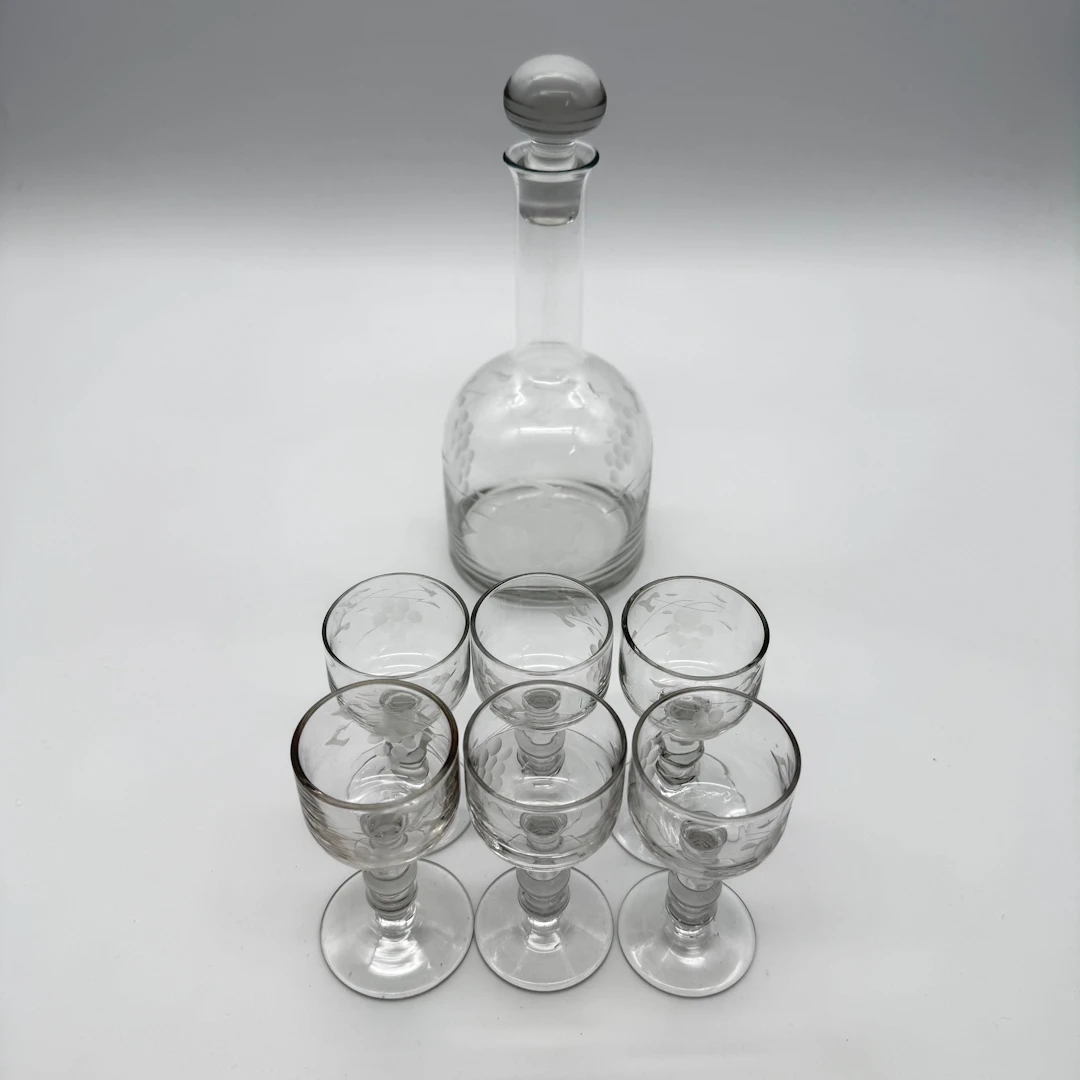 MINI GLASKARAFFE + 6 GLÄSER BAR-SET TRAUBENDEKOR.