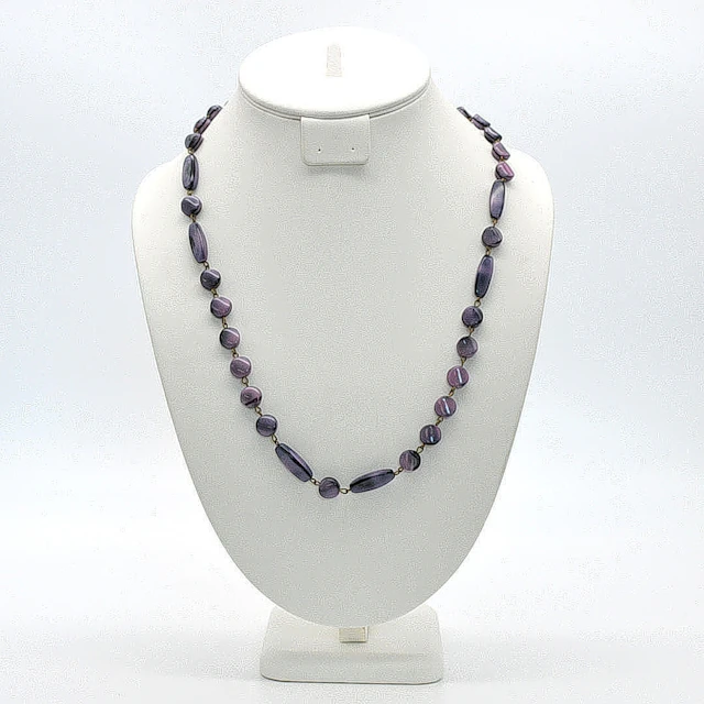 MURANO GLAS COLLIER, VIOLETT-SCHWARZ, CA. 60CM, VINTAGE.