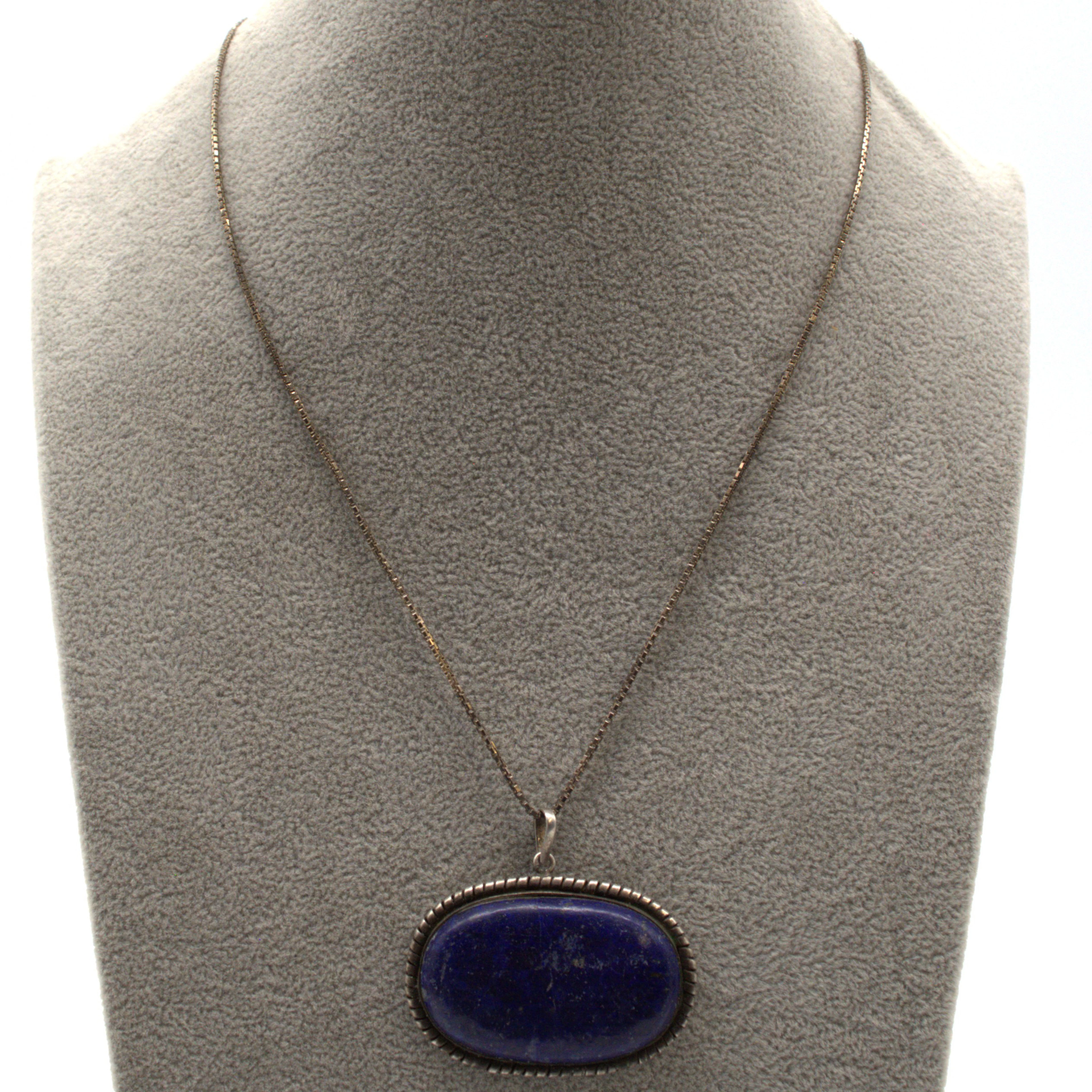 DESIGNER SILBER COLLIER, ANÄNGER LAPISLAZULI GEFASST, GESCHLIFFEN