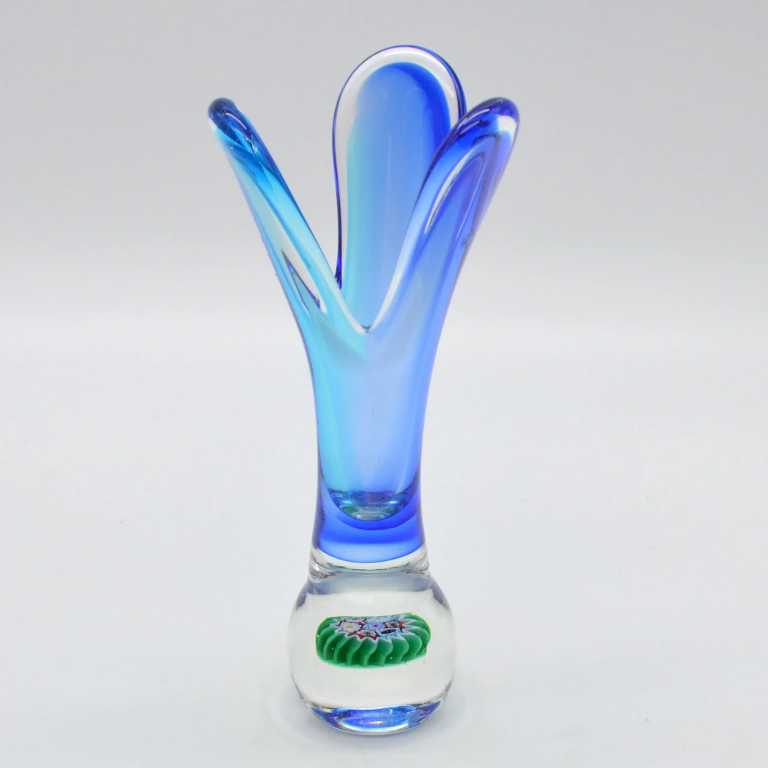 MURANO GLAS VASE, MEHRFACHES STUDIOGLAS, SOMMERSO UND MILLEFIORI