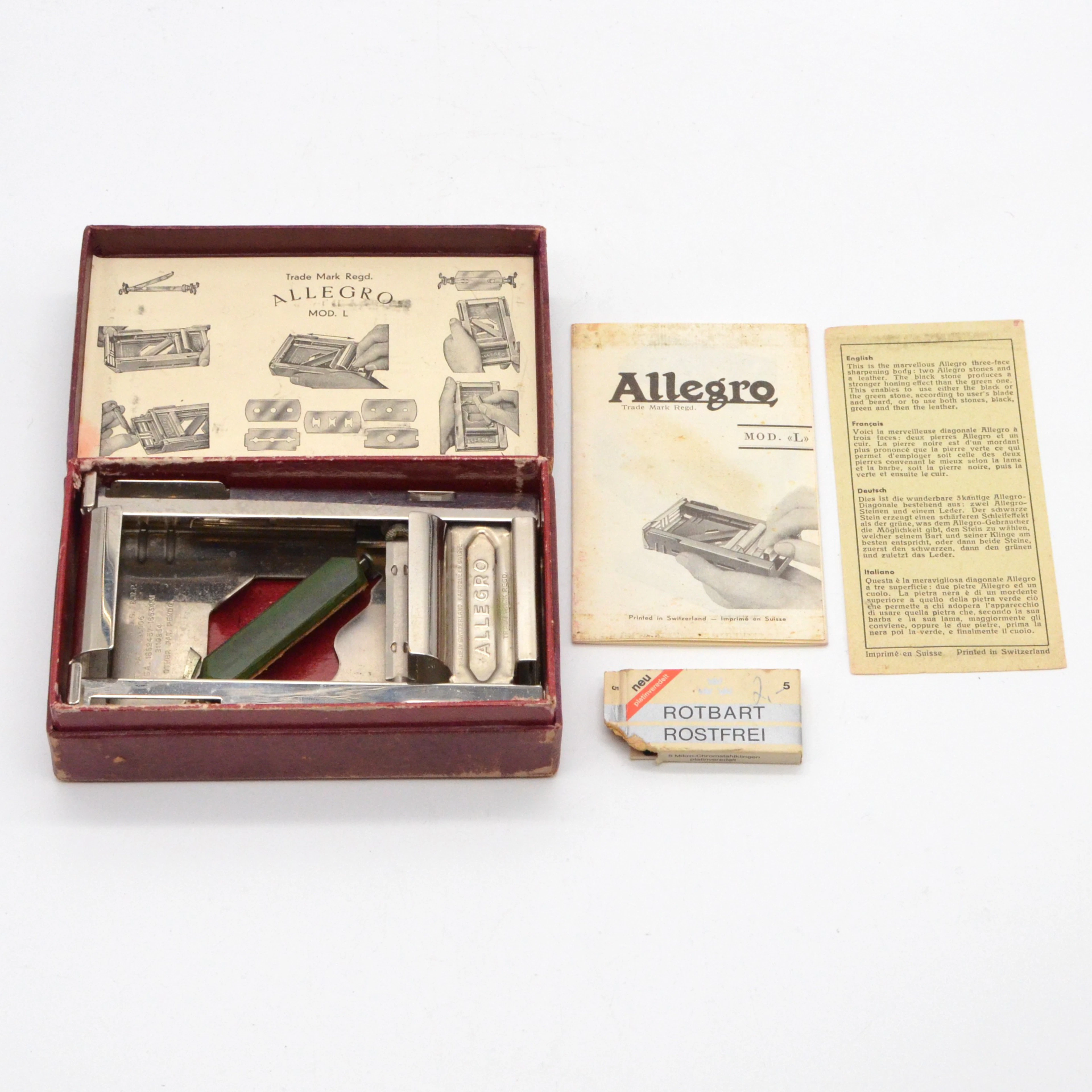 ALLEGRO, MOD. L., AUTOMATISCHER SCHLEIF- UND ABZIEHAPPARAT FÜR RASIERKLINGEN