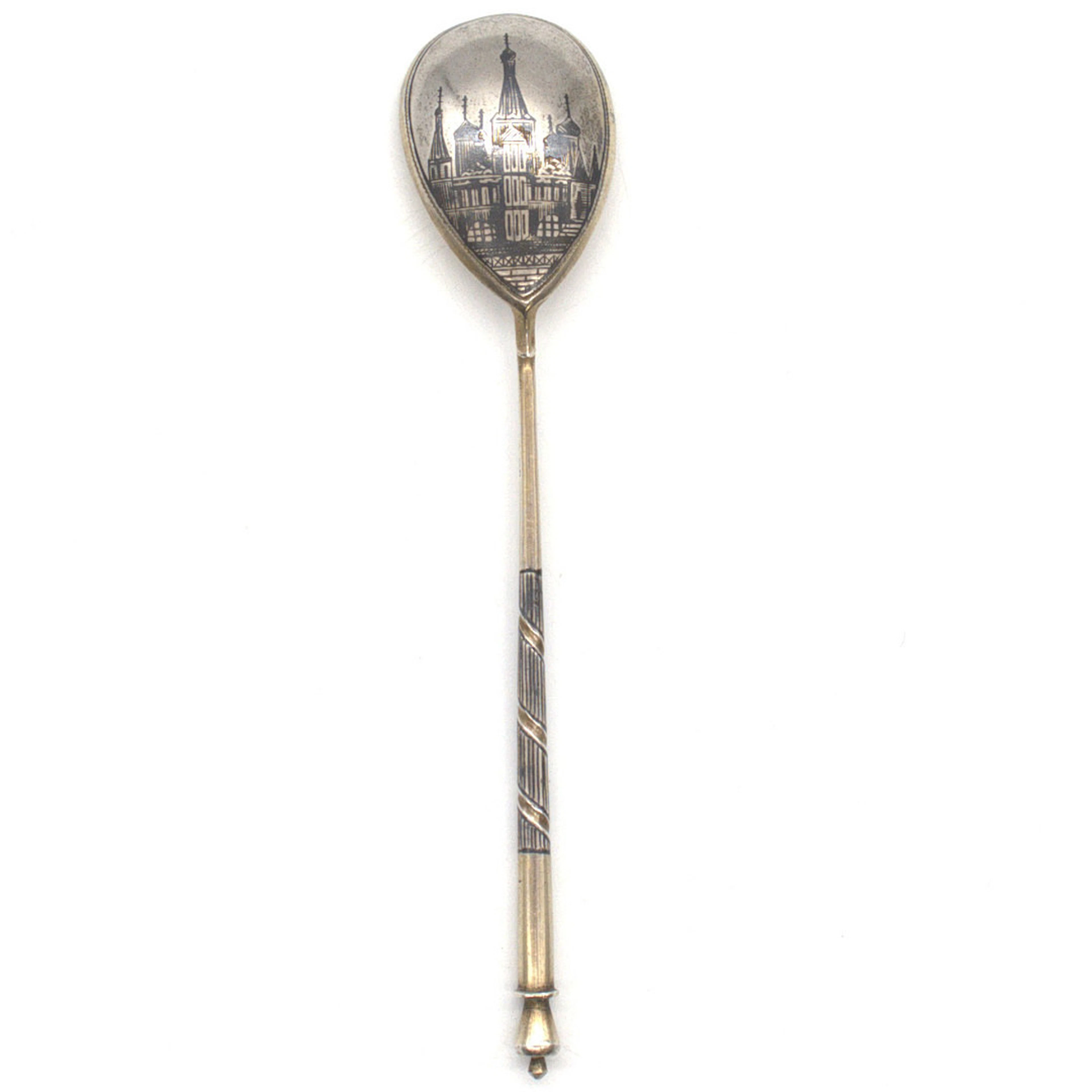 ANTIKER RUSSISCHER 875 SILBER/84 ZOLOTNIKI LÖFFEL, NIELLO-DEKORATION