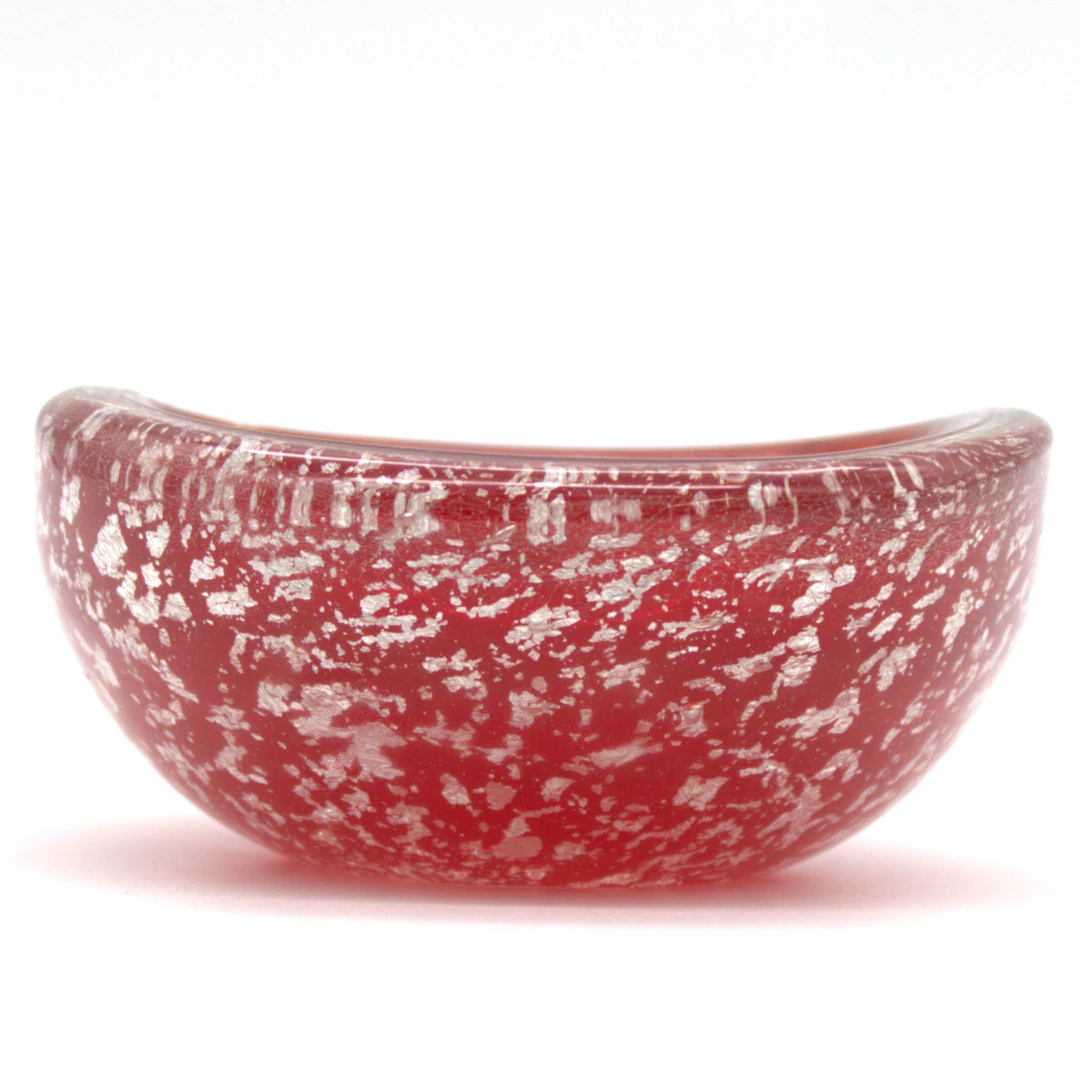 MURANO VINTAGE GLASSCHALE IN "SOMMERSO A BOLLICINE" TECHNIK MIT SILBEREINLAGEN