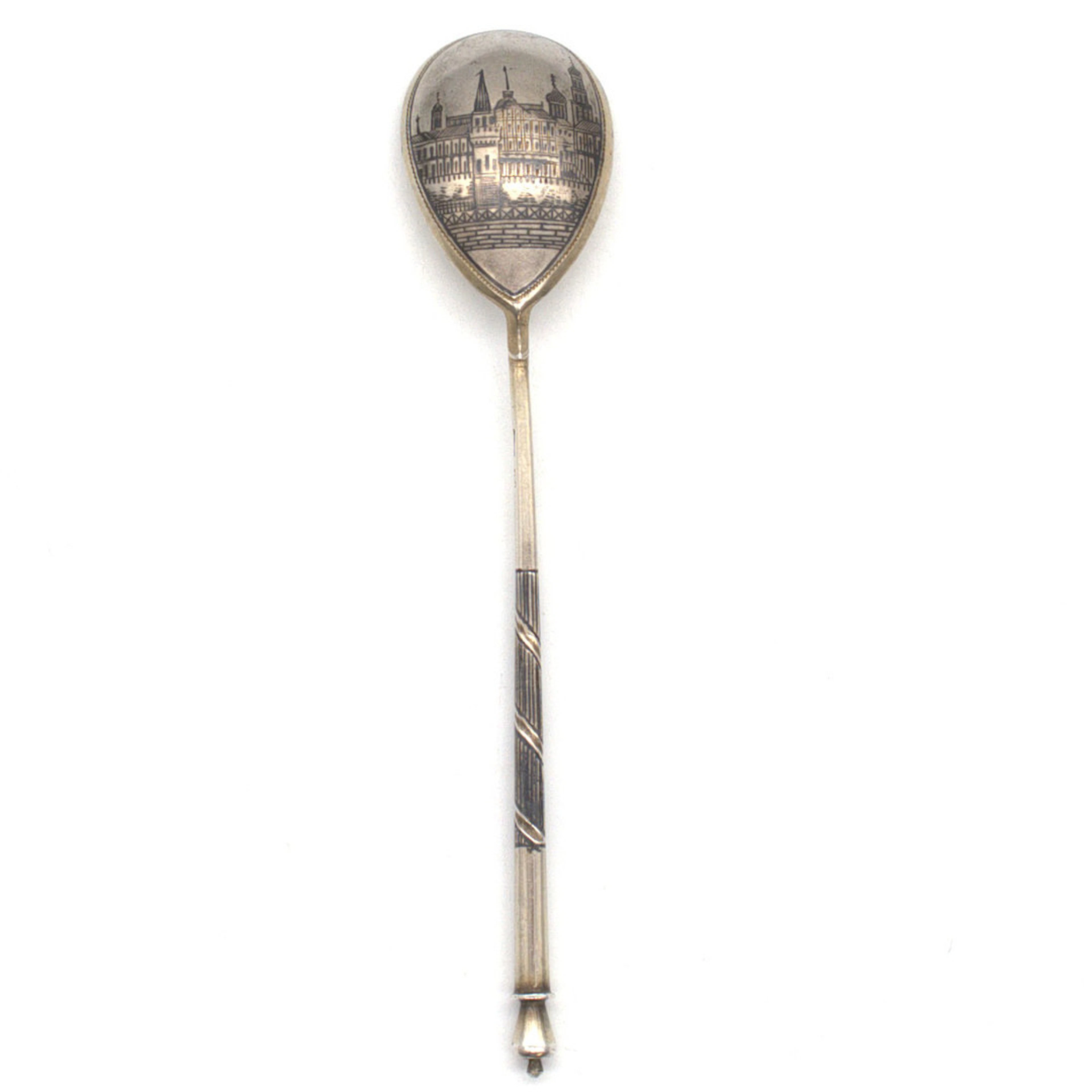 ANTIKER RUSSISCHER 875 SILBER/84 ZOLOTNIKI LÖFFEL, NIELLO-DEKORATION