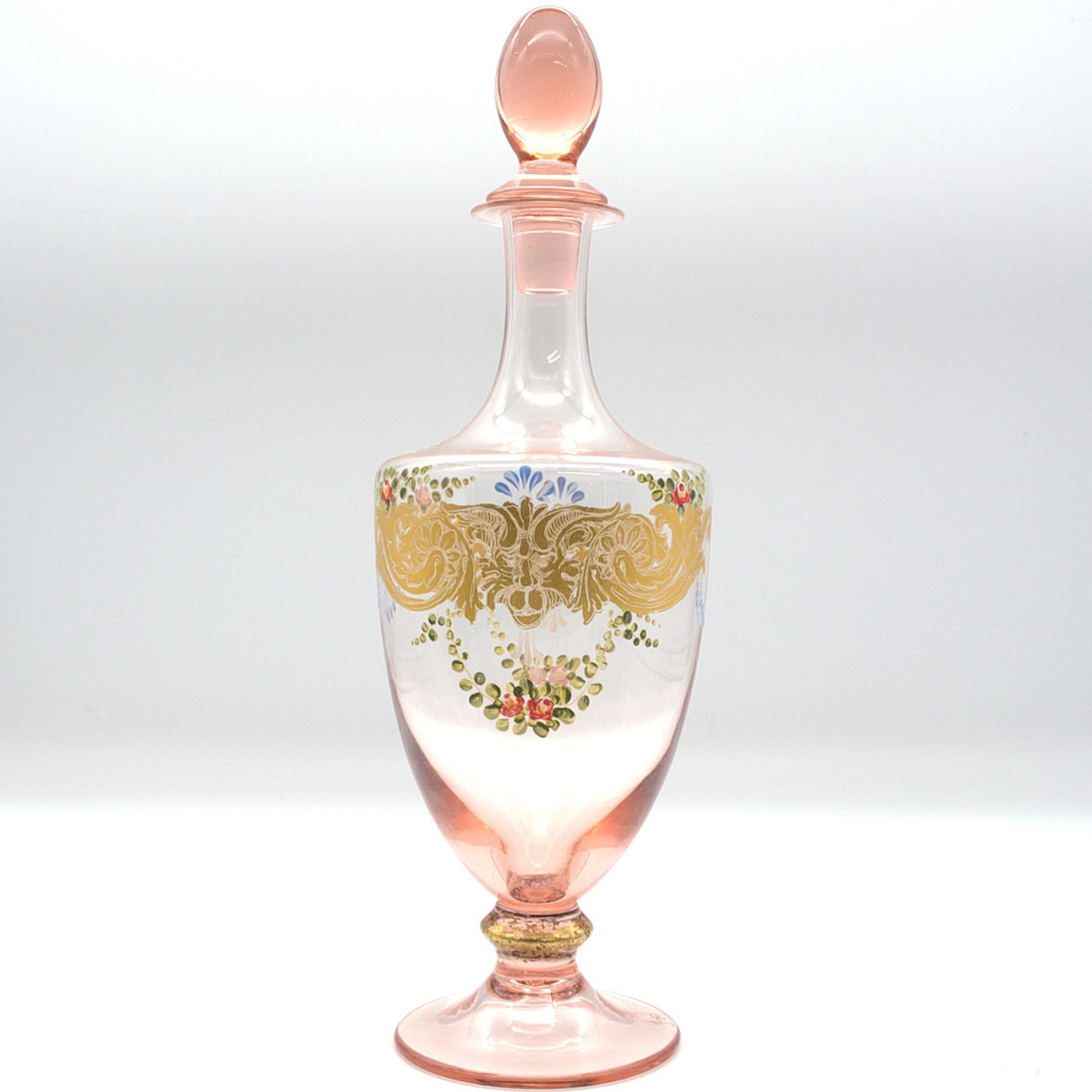 VENEZIANISCHE GLAS KARAFFE MIT GOLD UND EMAIL MALEREI; SIGNIERT 1889