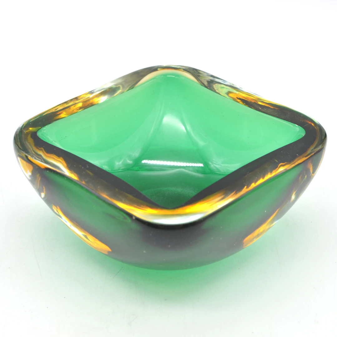FLAVIO POLI. MURANO DESIGNERSCHALE, STUDIOGLAS, VIERECKIG, SOMMERSO