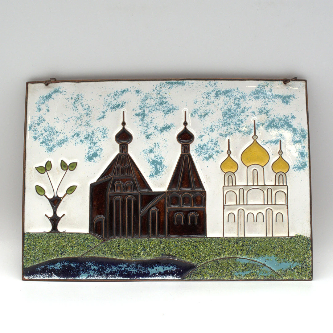 WANDBILD EMAILLE AUF KUPFER, ORTHODOXE KIRCHE, MOSKAU, RUSSLAND 20.