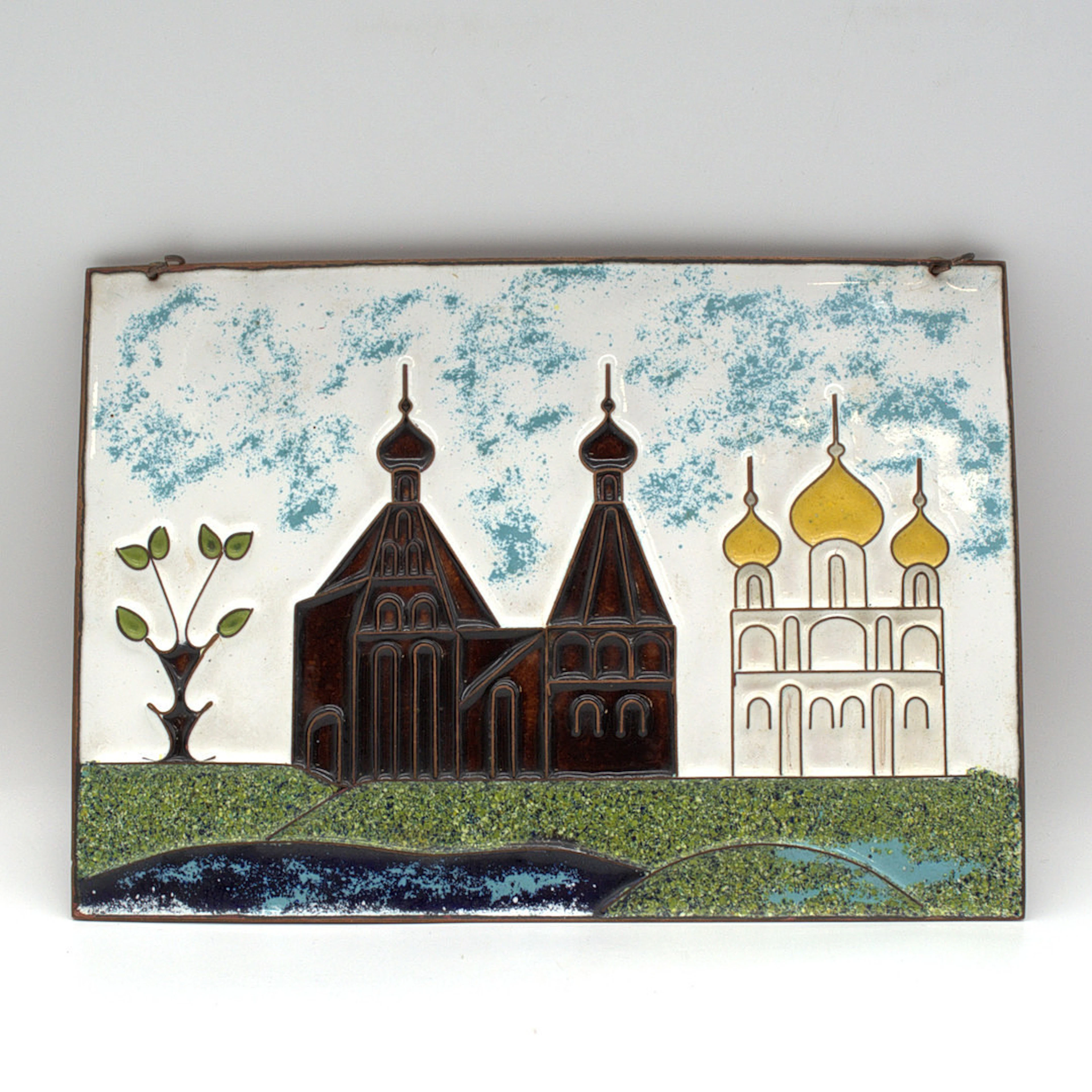 WANDBILD EMAILLE AUF KUPFER, ORTHODOXE KIRCHE, MOSKAU, RUSSLAND 20.