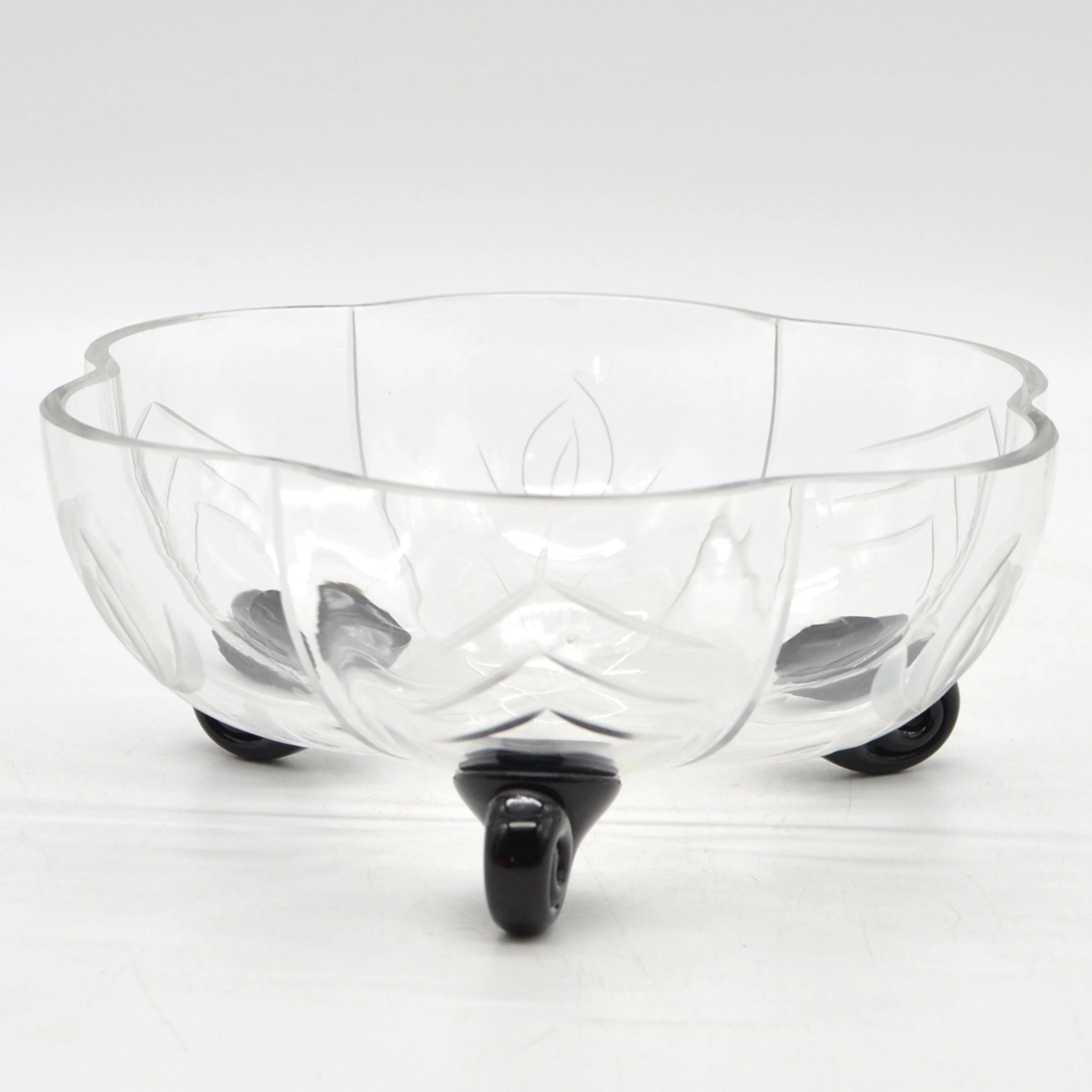 ART DECO SCHALE AUF DREI FÜSSEN, GLAS, HANDGESCHNITTEN, BÖHMEN, FRÜHES