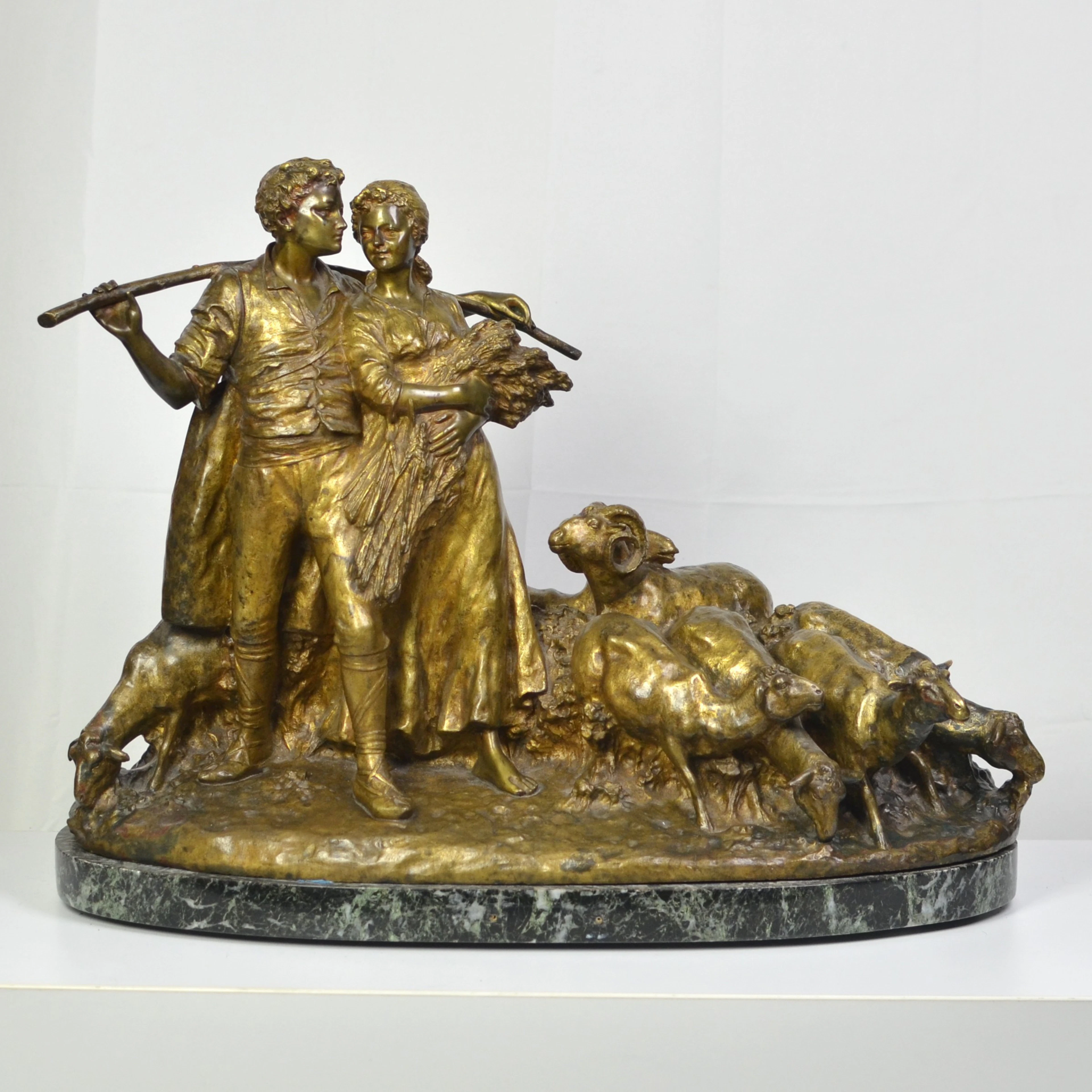 JOSEPH D'ASTE (1881-1945). "PASTORAL SCENE", SKULPTUR, BRONZE (VERGOLDET)