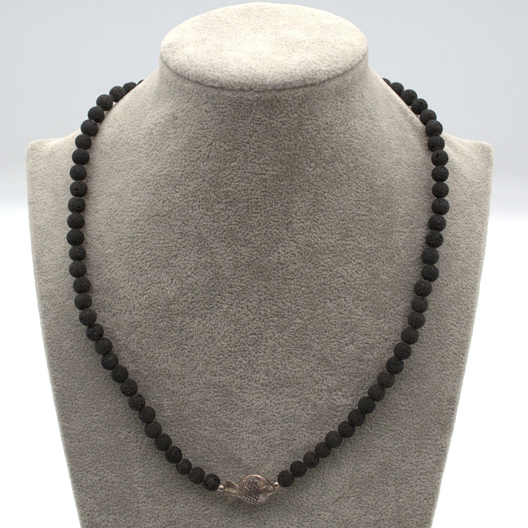 DESIGNER HALSKETTE LAVASTEIN KUGELN, MIT EINEM FISCH ELEMENT UND STERLING