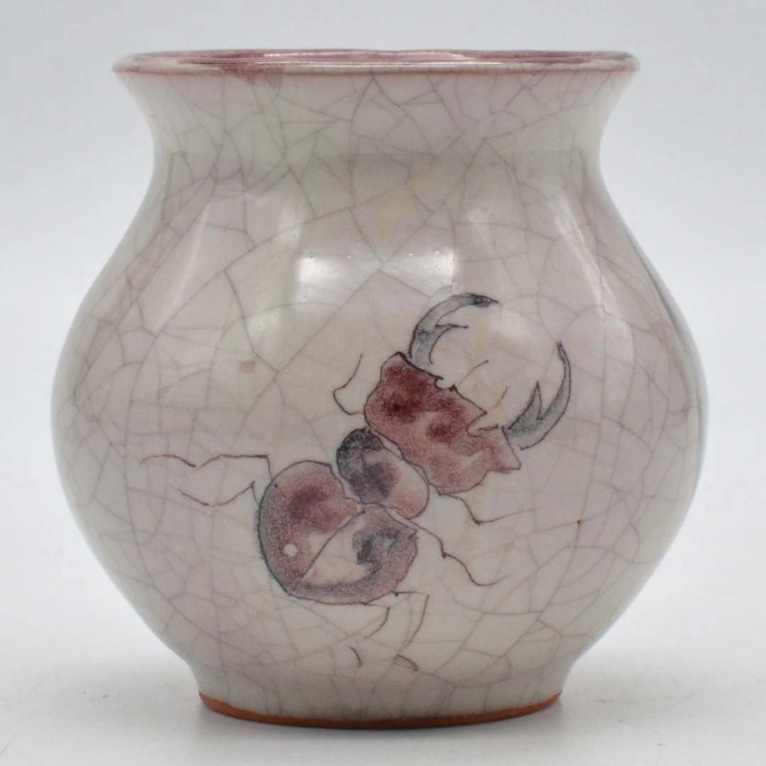 THIBAULT WOLFGANG (1951-2023). VASE MIT HIRSCHKÄFER, KERAMIK, VINTAGE.