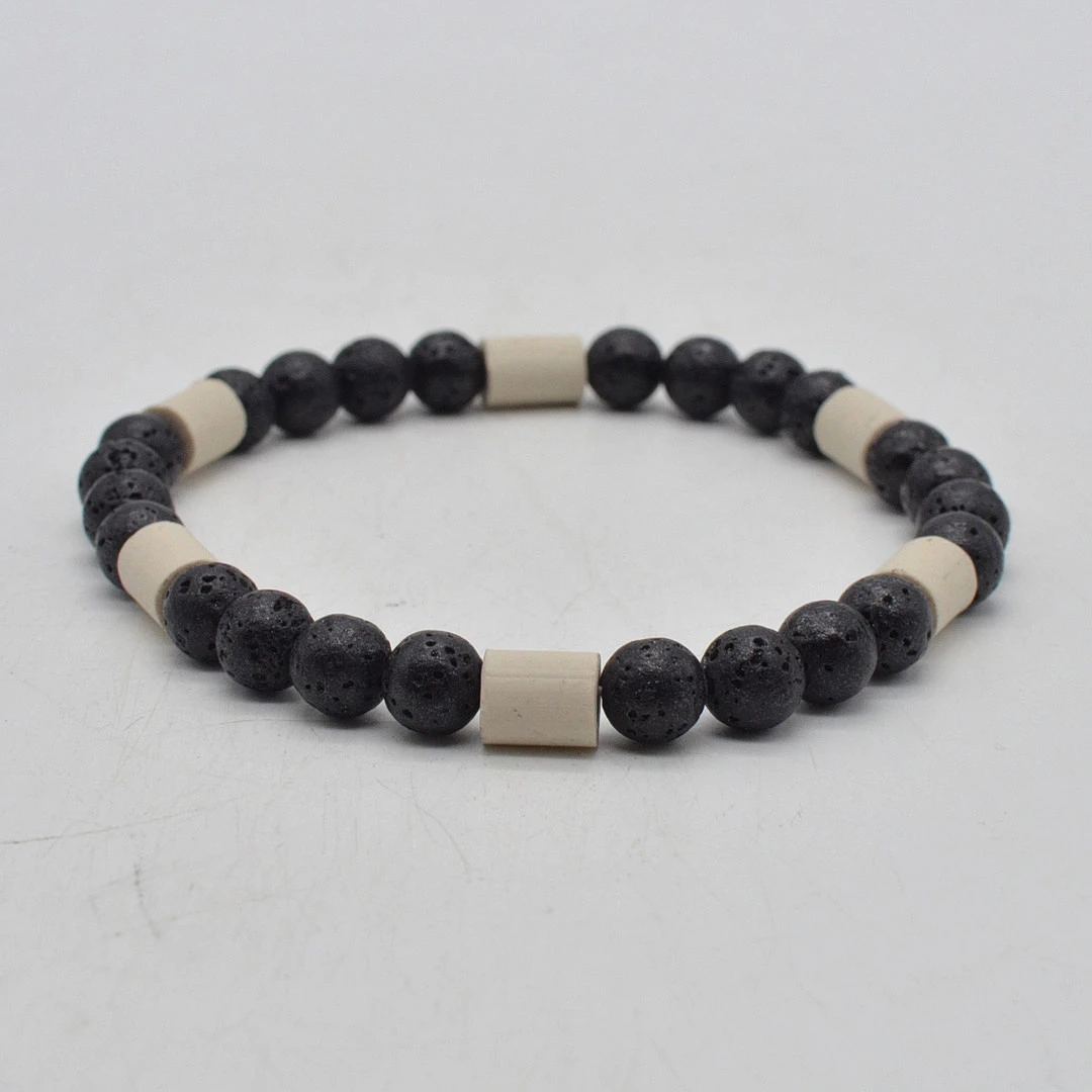 VINTAGE COLLIER MIT LAVASTEINPERLEN, KERAMIKTRENNPERLEN, AM FLEXBAND