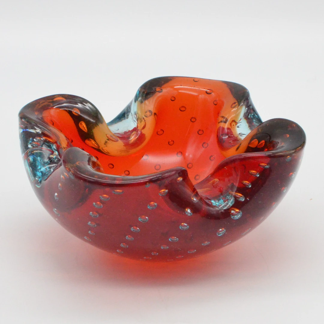 FLAVIO POLI. SCHALE, MURANO GLAS, FÜR SEGUSO, ROT-BLAU-TRANSPARENT