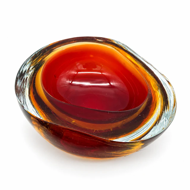 MURANO DESIGNERGLASSCHALE, RUBINROT ROT BERNSTEIN FARBIG, ITALIEN