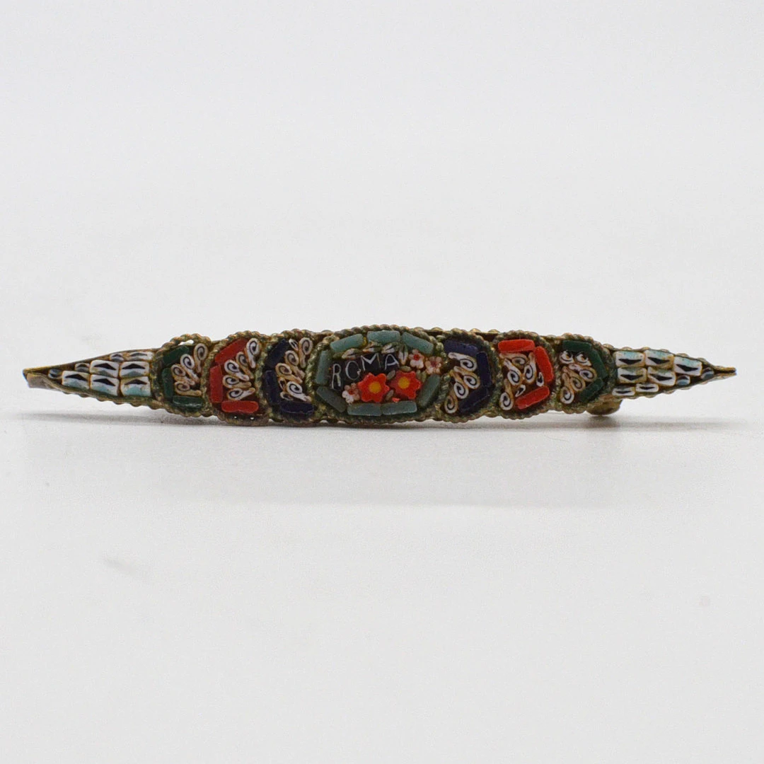 ITALIENISCHE BROSCHE MIT MIKROMOSAIK, "ROMA", METALLFASSUNG, HANDGEMACHT