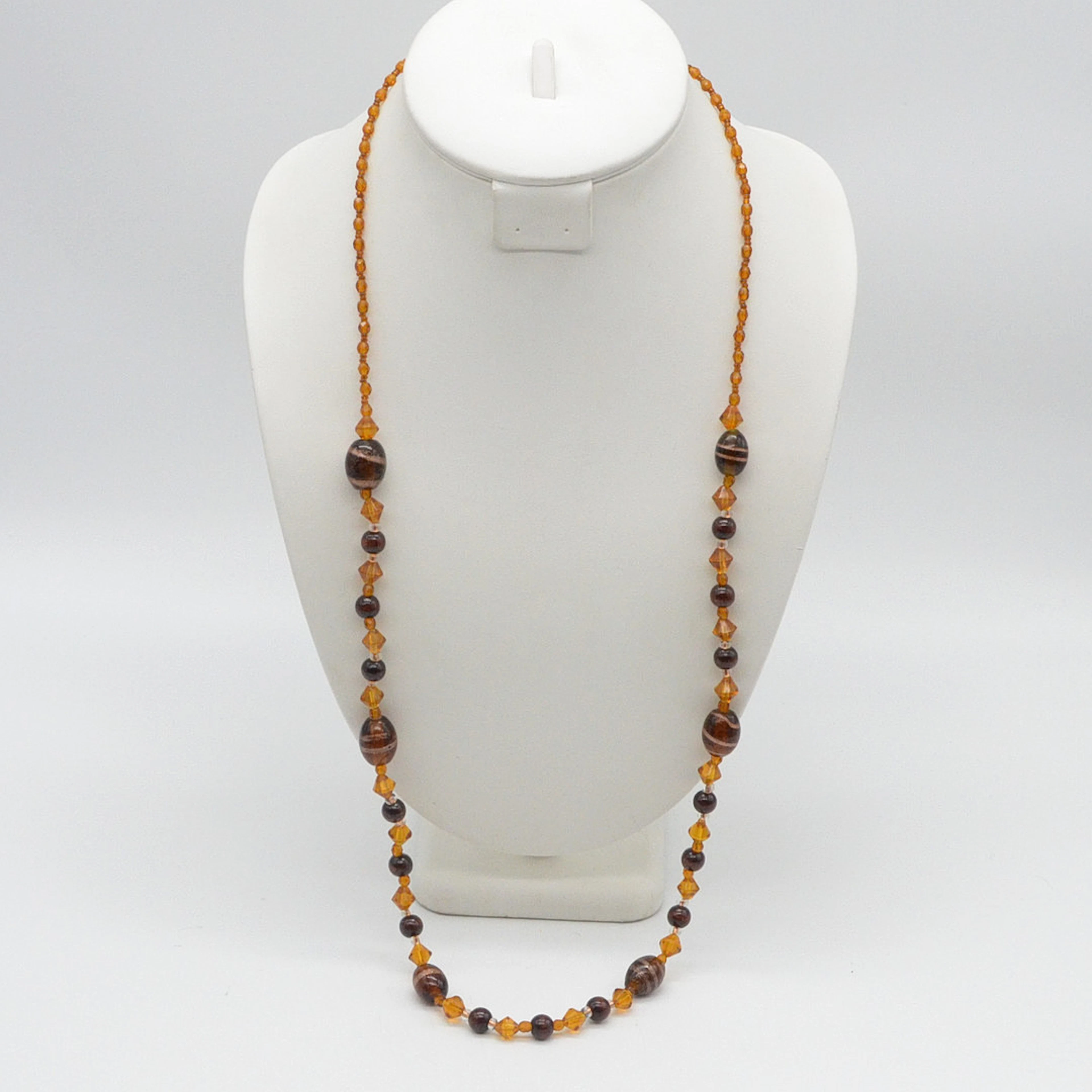 MURANO GLAS PERLENCOLLIER, BRAUN ORANGE, GOLDFLITTER, FACETTIERTE