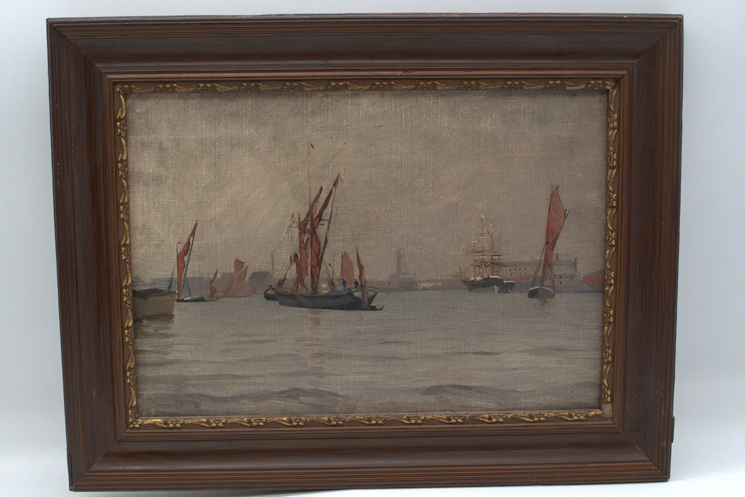 ÖL AUF LEINWAND GEMÄLDE MIT ANSICHT DES HAMBURGER HAMBURG, UM 1900.