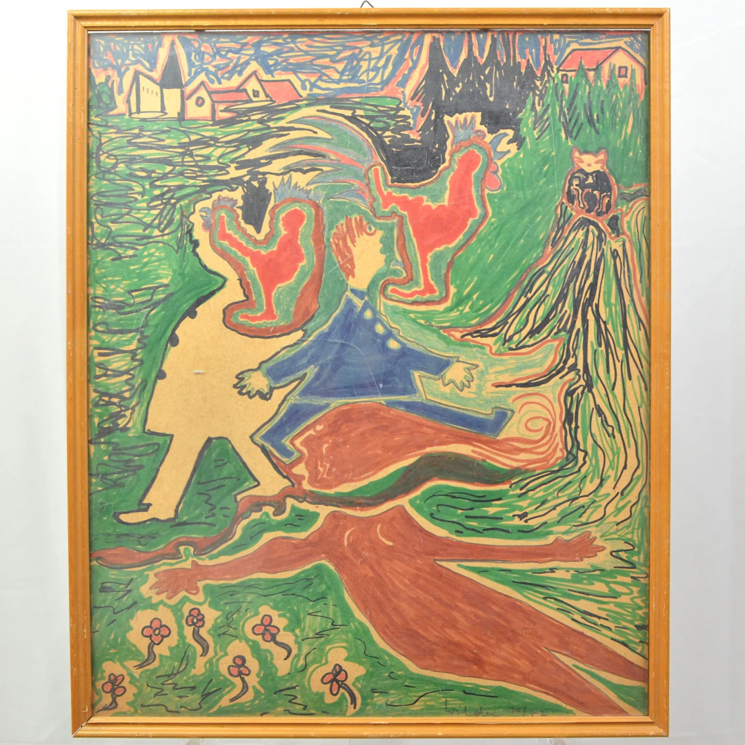 GERALD WILDE (1905-1986). BUNTES GEMÄLDE, GUOACHE AUF PAPIER UND PLATTE