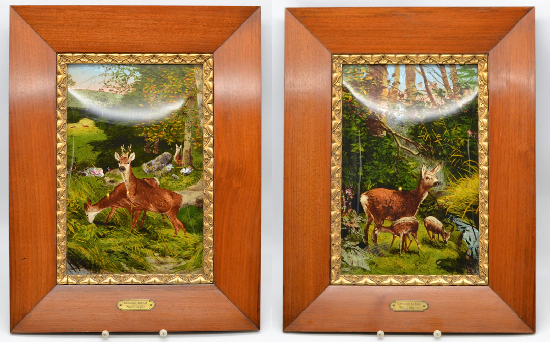 CHRISTIAN KRÖNER (1838-1911). "WALD-IDYLLE", GEMÄLDEPAAR, GLASMALEREI