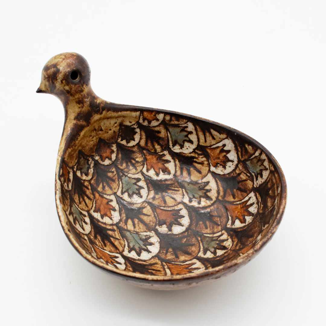 JEAN-CLAUDE MALARMEY. KERAMIKSCHALE IN VOGELFORM, VALLAURIS, FRANKREICH
