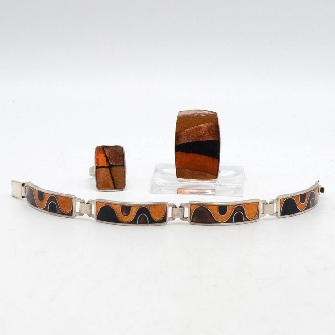 MODERNISTISCHER DESIGNERSCHMUCKSET VON PERLI, ARMBAND/RING/COLLIERANHÄNGER