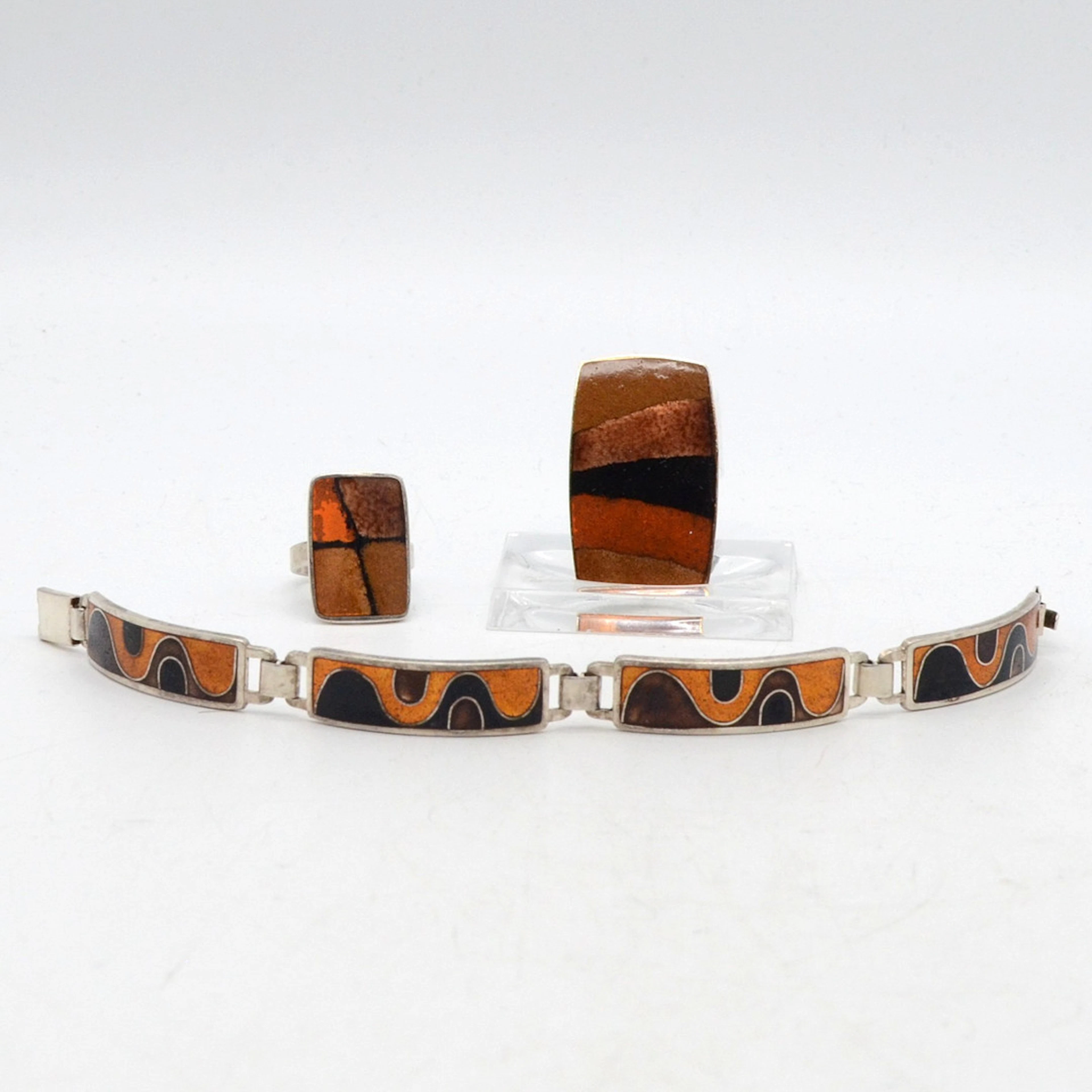 MODERNISTISCHER DESIGNERSCHMUCKSET VON PERLI, ARMBAND/RING/COLLIERANHÄNGER