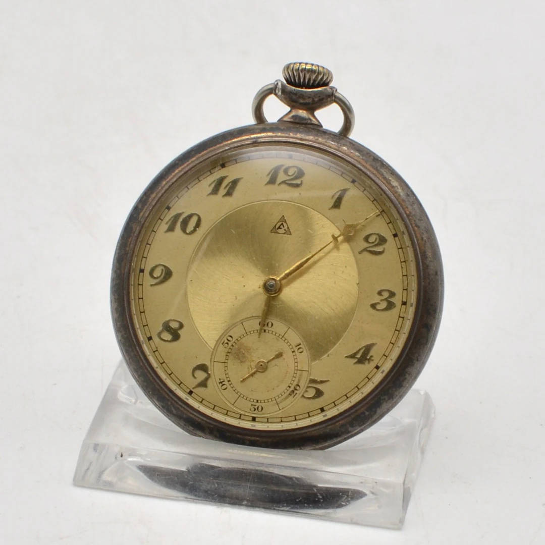 ALPINA, ART DECO TASCHENUHR, GEHÄUSE AUS 900ER SILBER, GOLDFARBENES