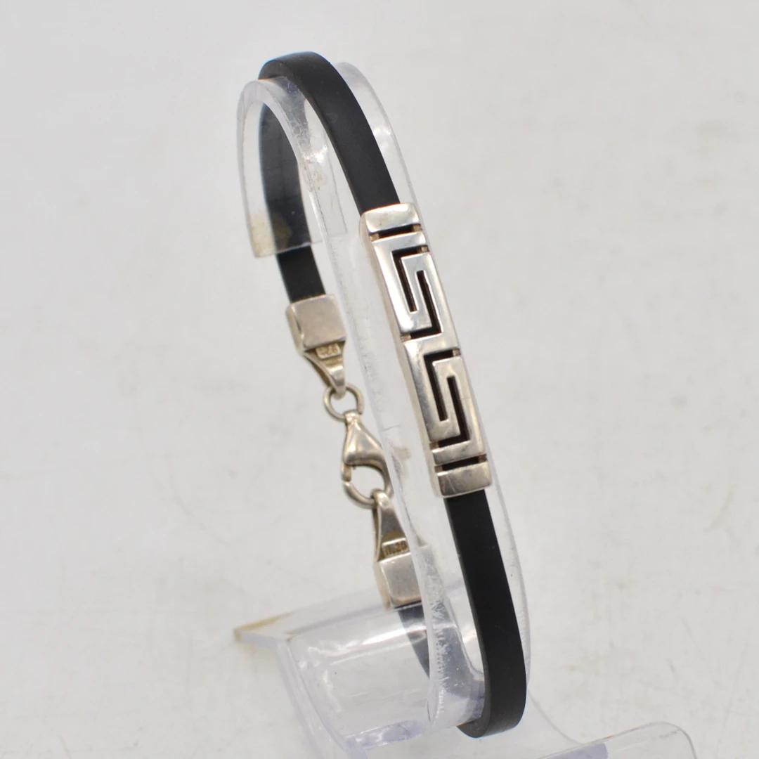 VINTAGE ARMBAND, STERLINGSILBER UND KUNSTLEDER, MIT VERSCHLUSS, CA.