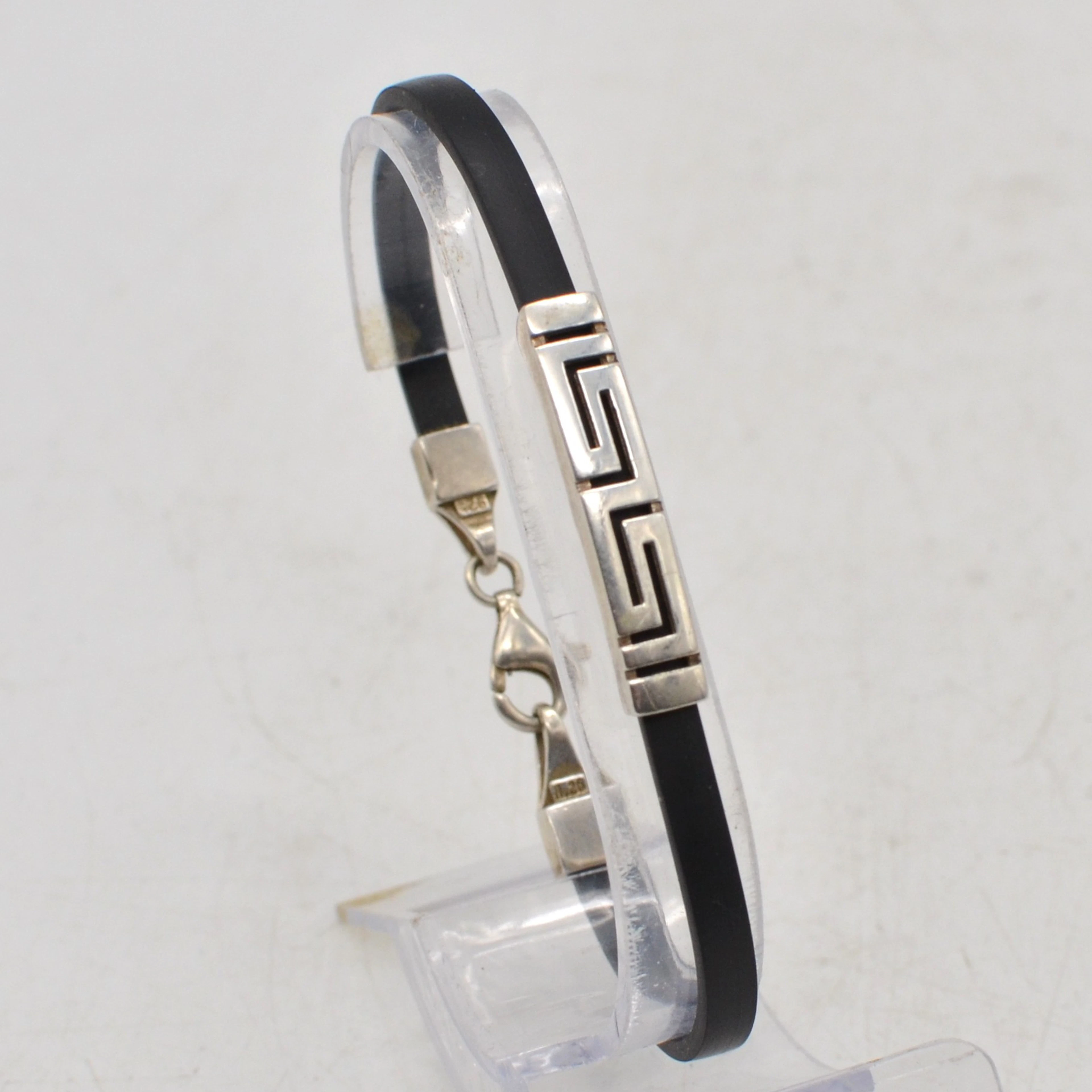 VINTAGE ARMBAND, STERLINGSILBER UND KUNSTLEDER, MIT VERSCHLUSS, CA.
