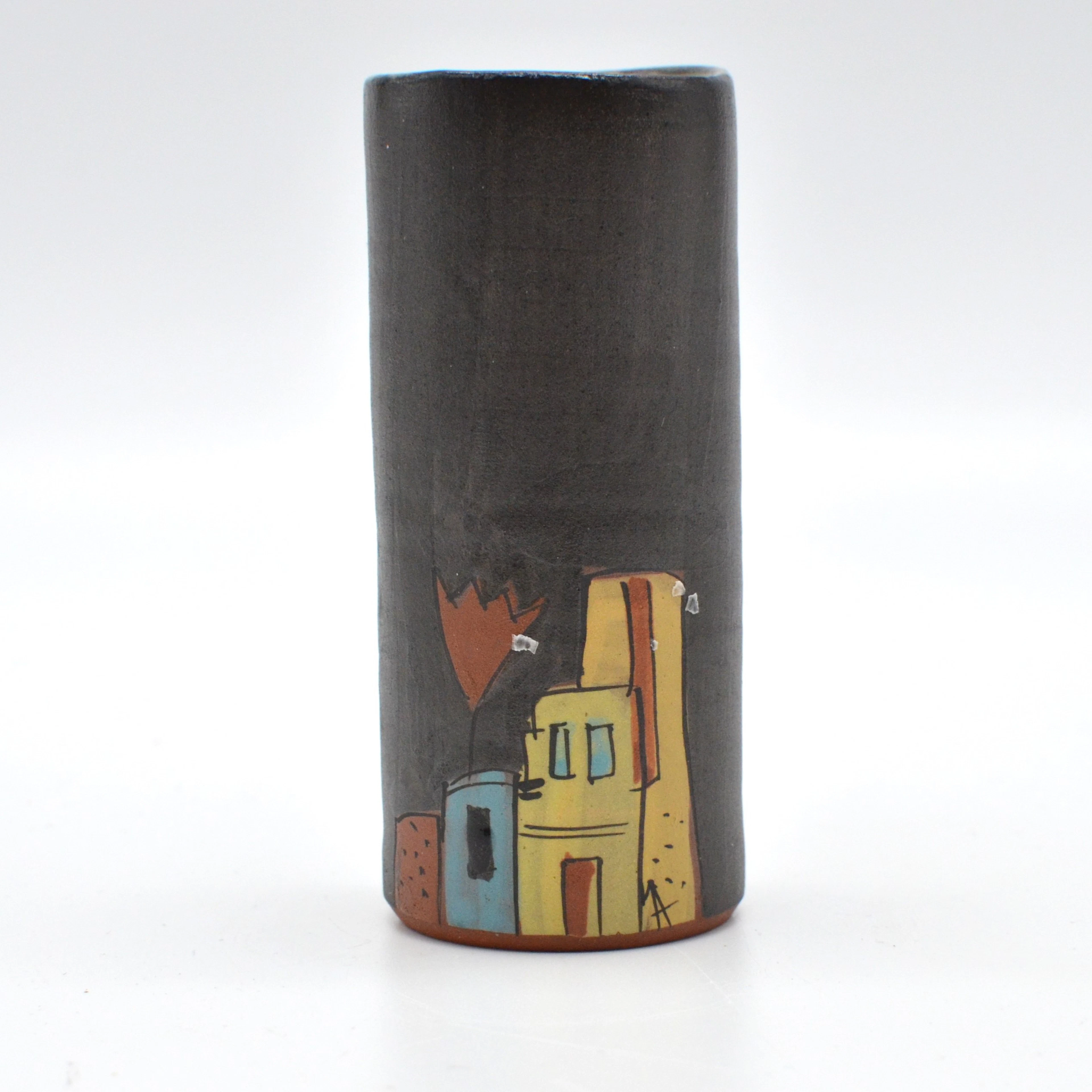 ATELIER BUNTER SCHERBEN. DESIGNERVASE "BUNTE HÄUSER", KERAMIK, HANDBEMALT