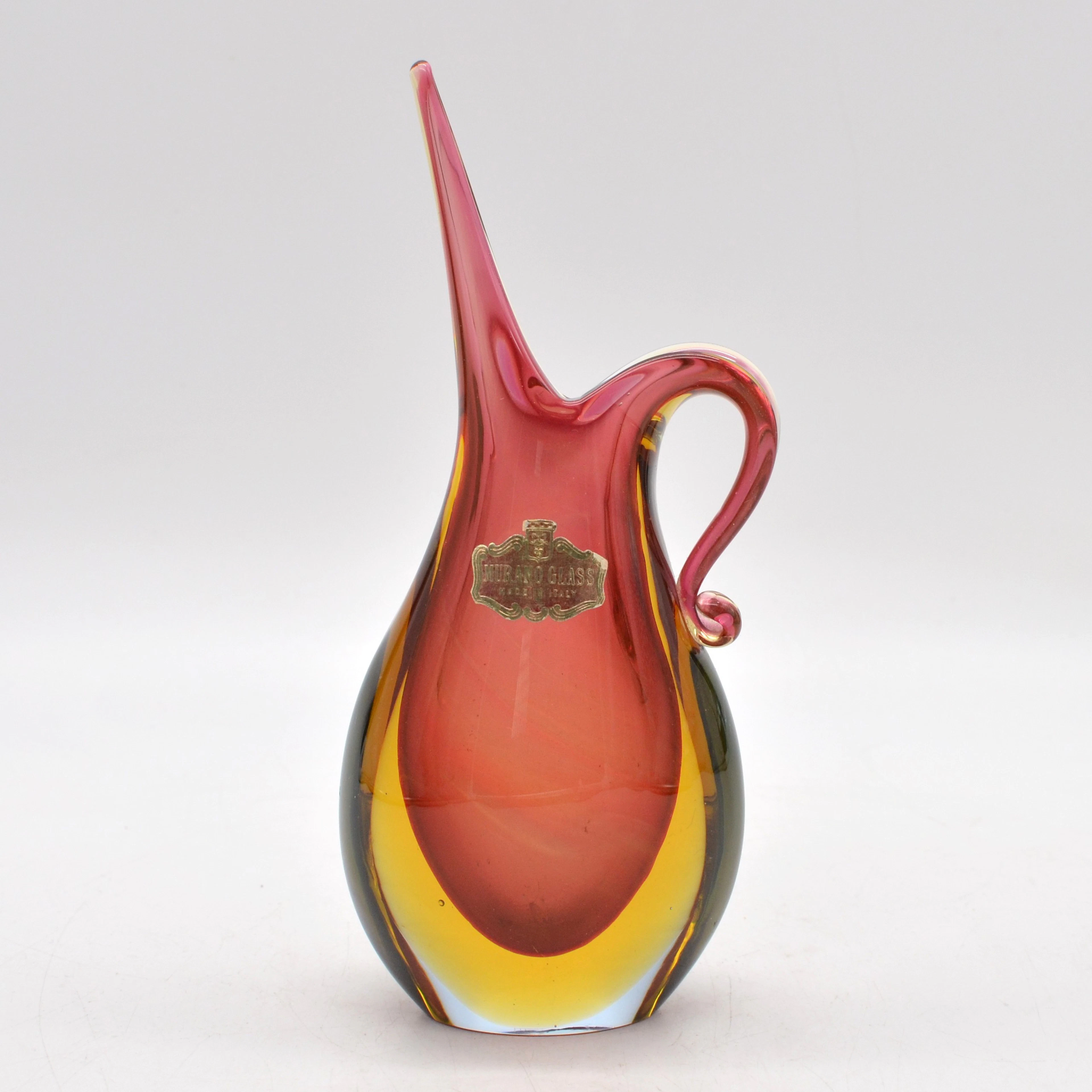 MURANO DESIGNERVASE, STUDIOGLAS, SOMMERSO, ITALIEN, UM 1950, MIT ETIKETT.