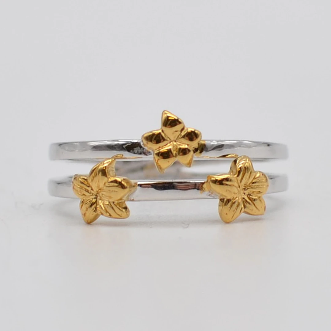 CHANTI, DESIGNERRING MIT BLUMEN, RHODINIERTER STERLINGSILBER MIT VERGOLDETEN