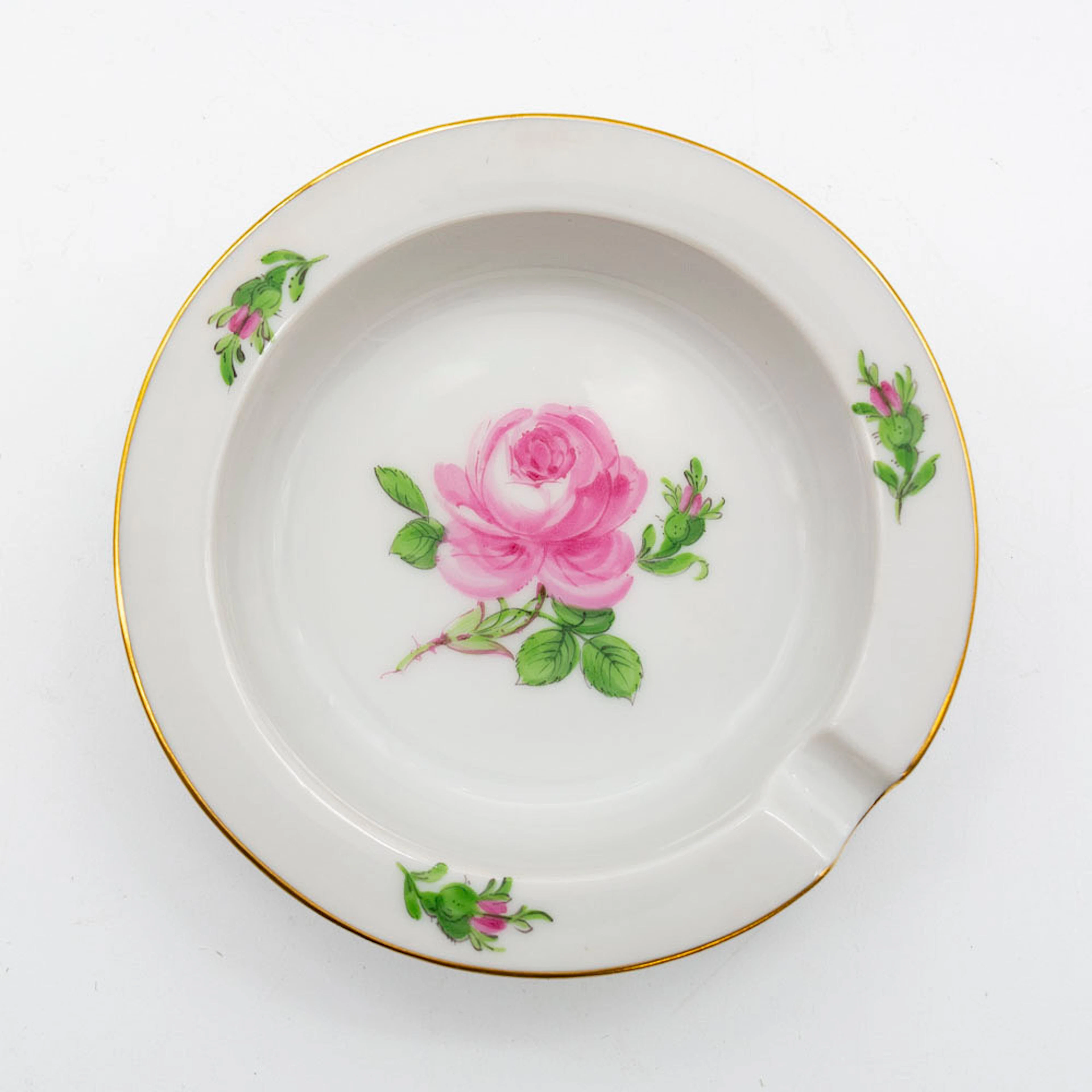 MEISSEN, ASCHENBECHER, “ROTE ROSE“, PORZELLAN, GOLDRAND, HANDMALEREI