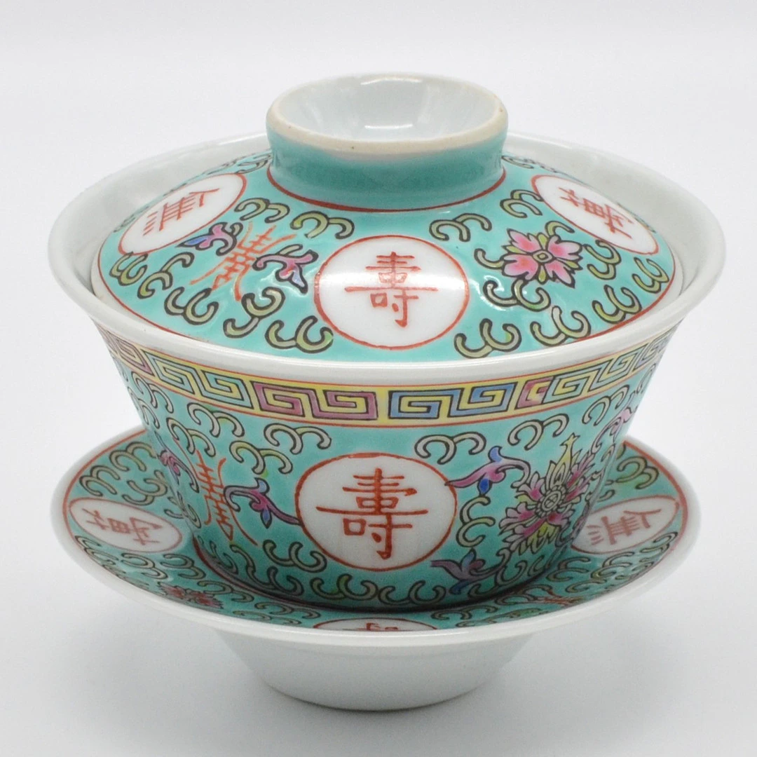CHINESISCHES TEE SET, 3 TEILIG, PORZELLAN, FAMILLE ROSE, JINGDEZHEN
