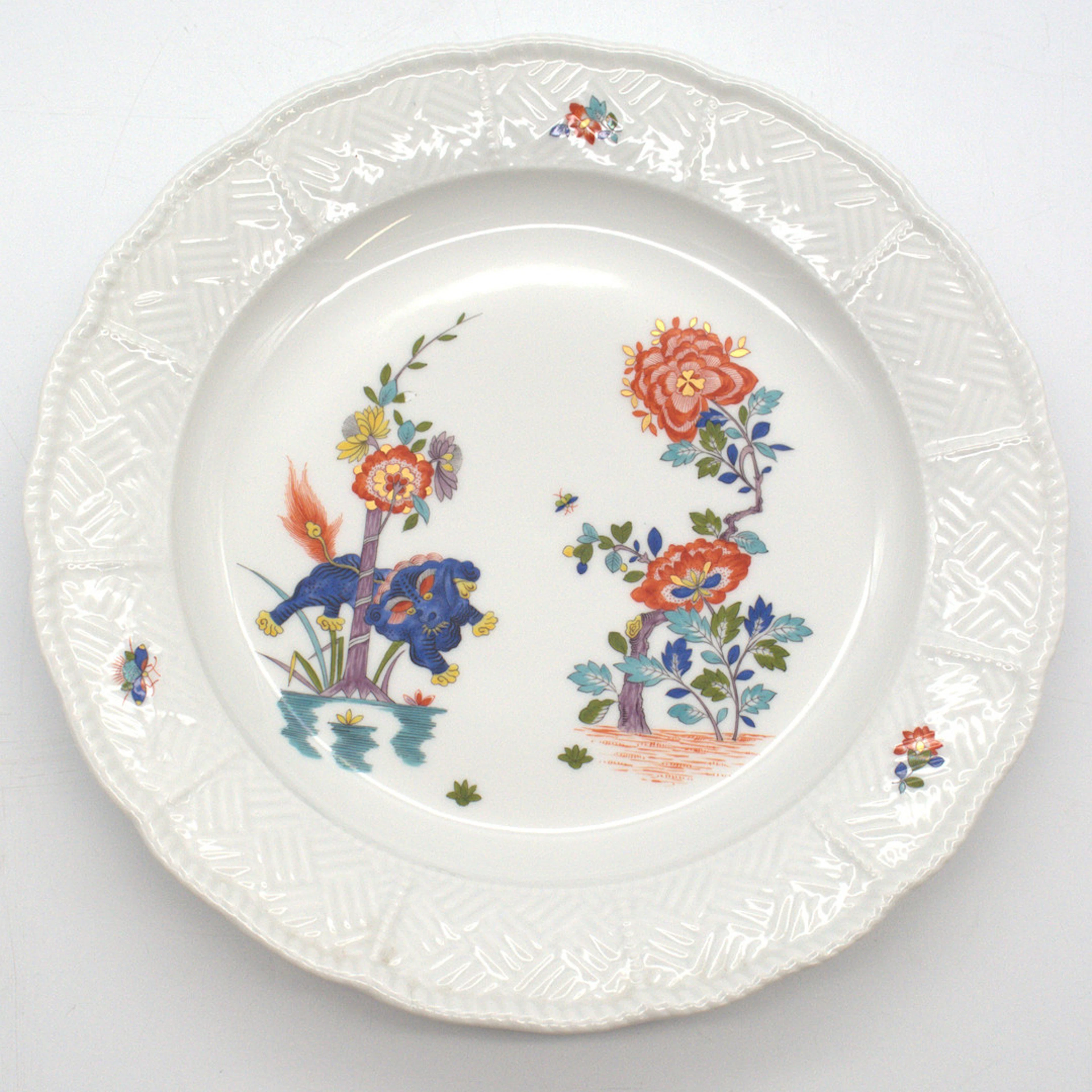 MEISSEN TELLER "FLIEGENDER HUND" / LÖWE, KAKIEMON-MALEREI, 1. WAHL